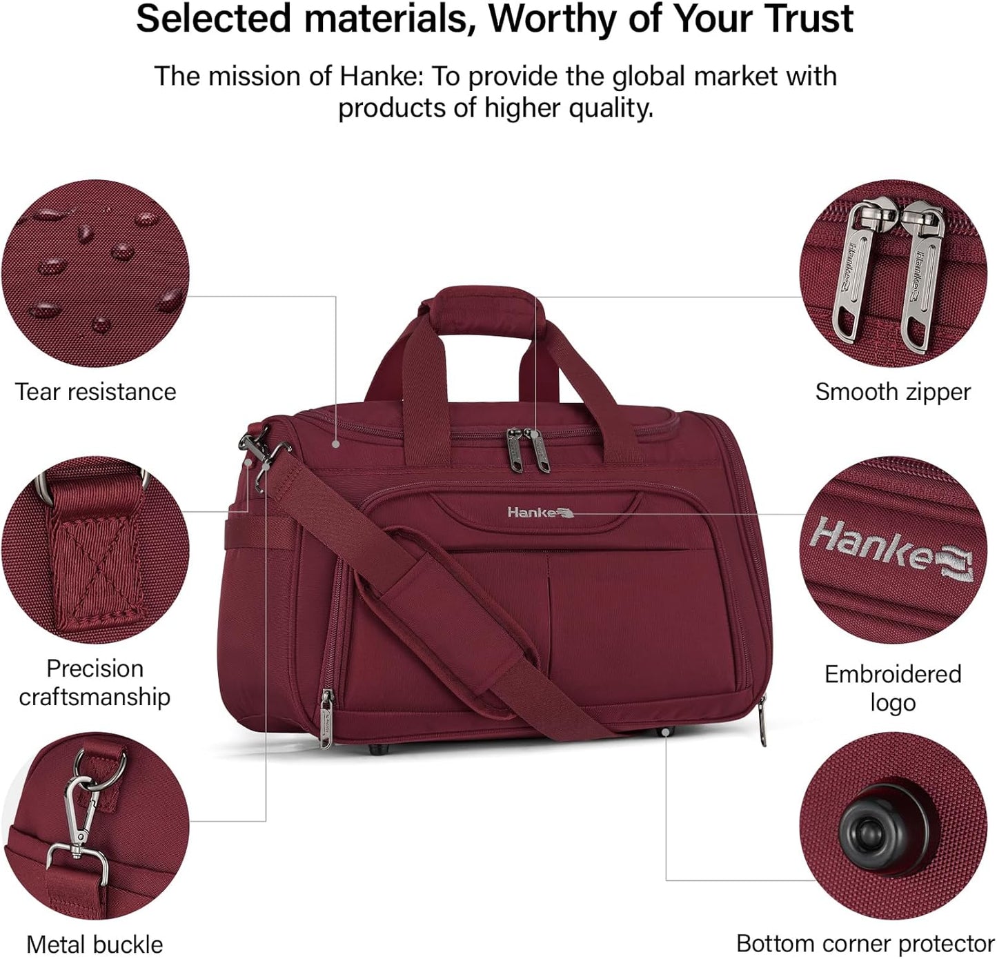 Hanke Underseat Carry On luggage Bags for Travel, Foldable Travel Bags for Women, Soft Lightweight Personal Item Travel Bag Small Carry On Bags for Airplanes, Travel Tote Bags for Women Men.（Burgundy）