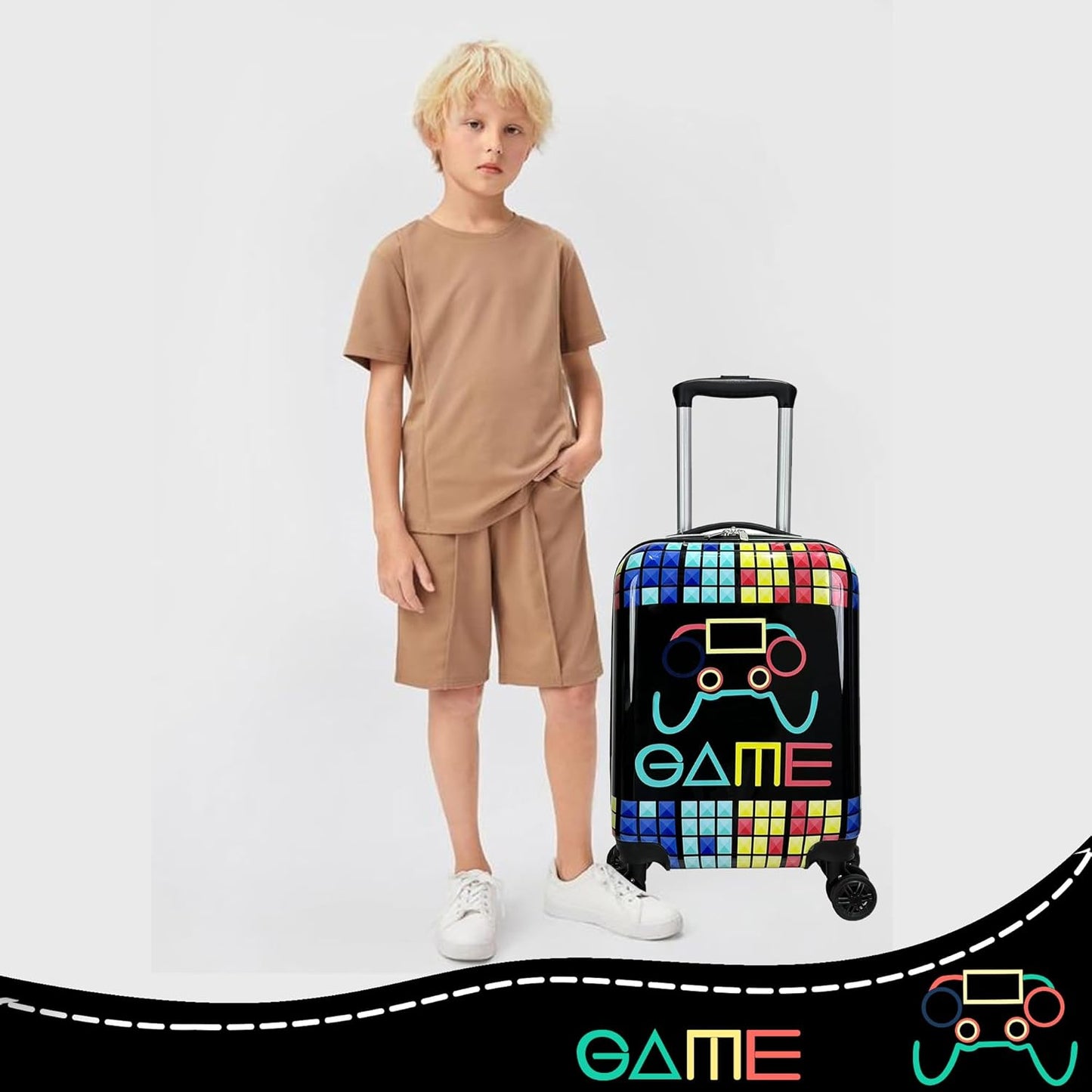 Kids Suitcase Set for Boys Hardside Luggage with Spinner Wheels 2 Piece 16inch Toddler Suitcase for Boys Travel Carry on Luggage Airline Approved