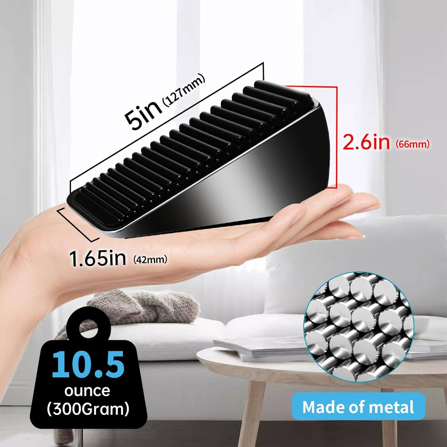 Strongest Tall Door Stopper - Heavy Duty Zinc Alloy & Silicone, Suits Any Heavy Door, Any Smooth Floor