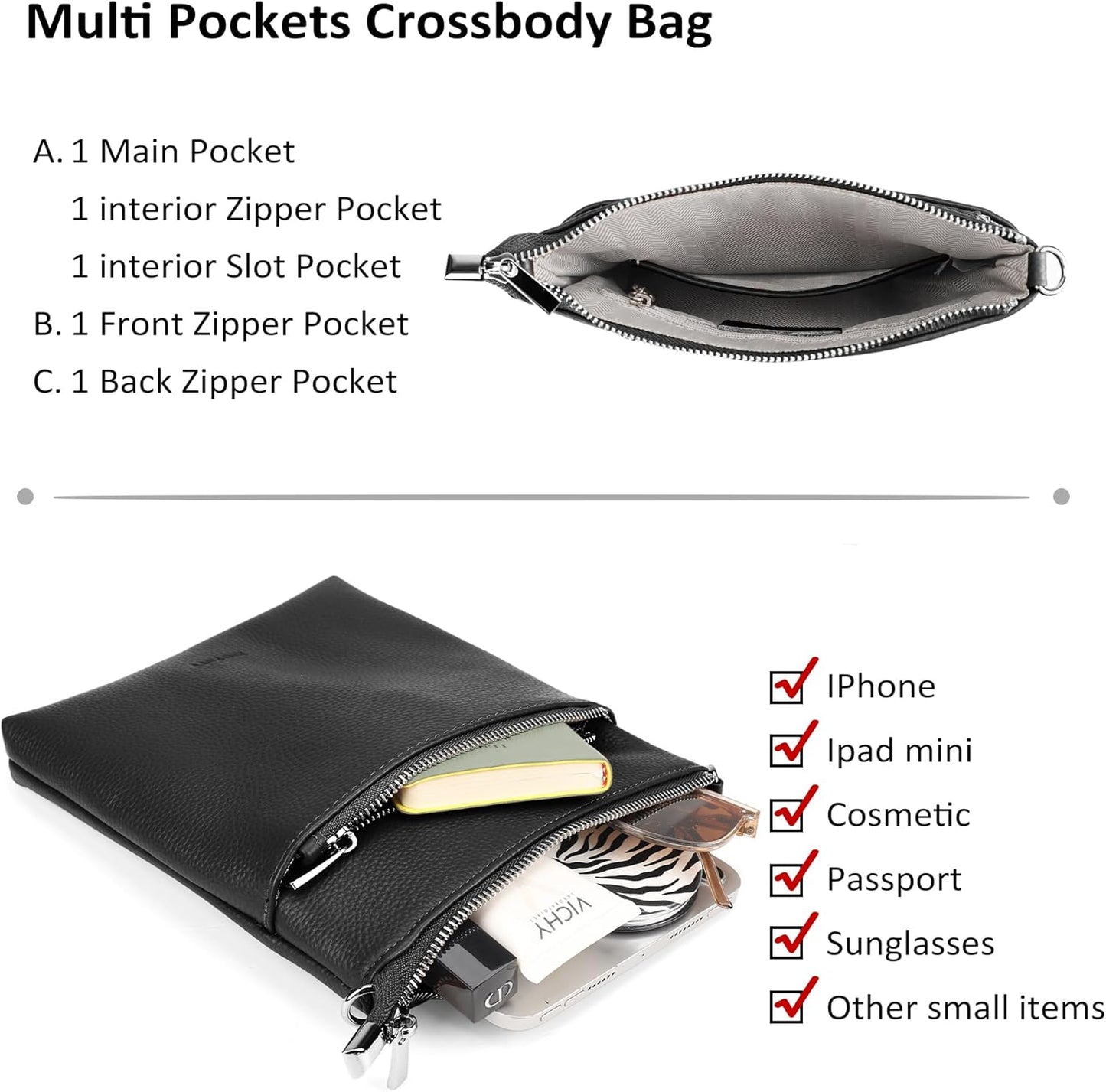 befen Genuine Leather Small Crossbody Purses for Women Travel Cross Body Bags Lightweight with Adjustable Shoulder Strap