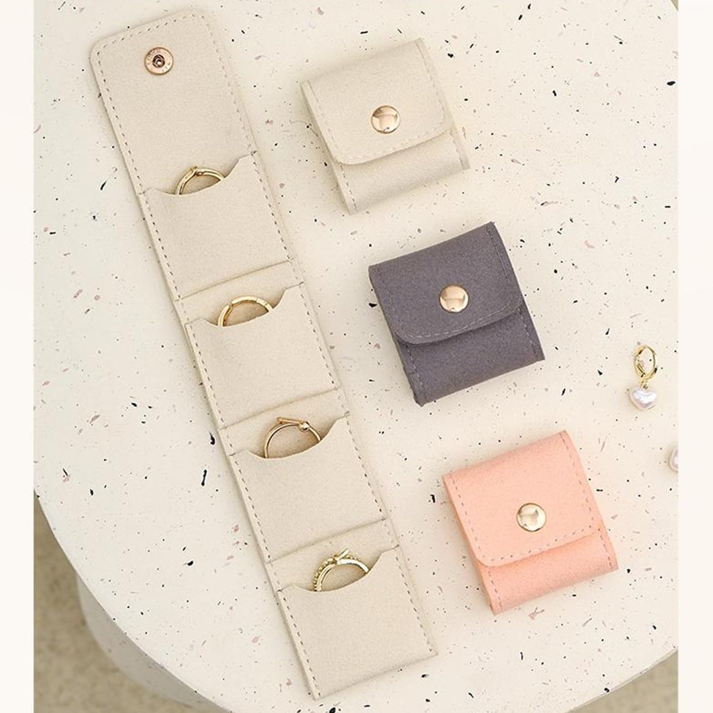 Mini Travel Jewelry Bag, 2025 New Travel Jewelry Case Organizer, Portable Foldable Compartment Auxiliary Mini Travel Jewelry Roll Bag With Buckle For Small Jewelry Earrings, Rings, Necklaces (E)