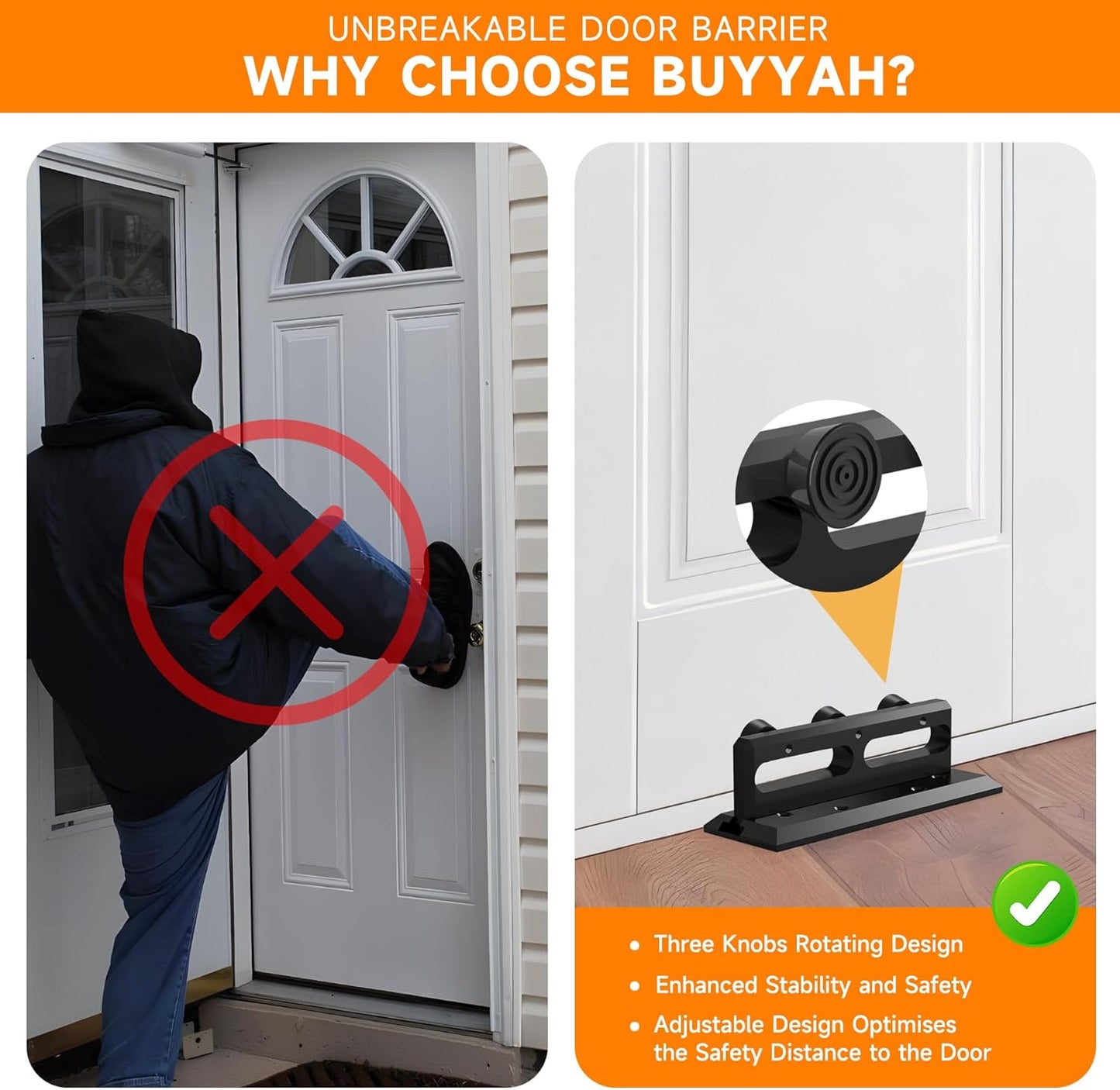 Door Security Bar, French Security Door Brace, Security Door Barricade, Withstands 3000 Lbs, Prevents Entry Burglaries Home Invasions