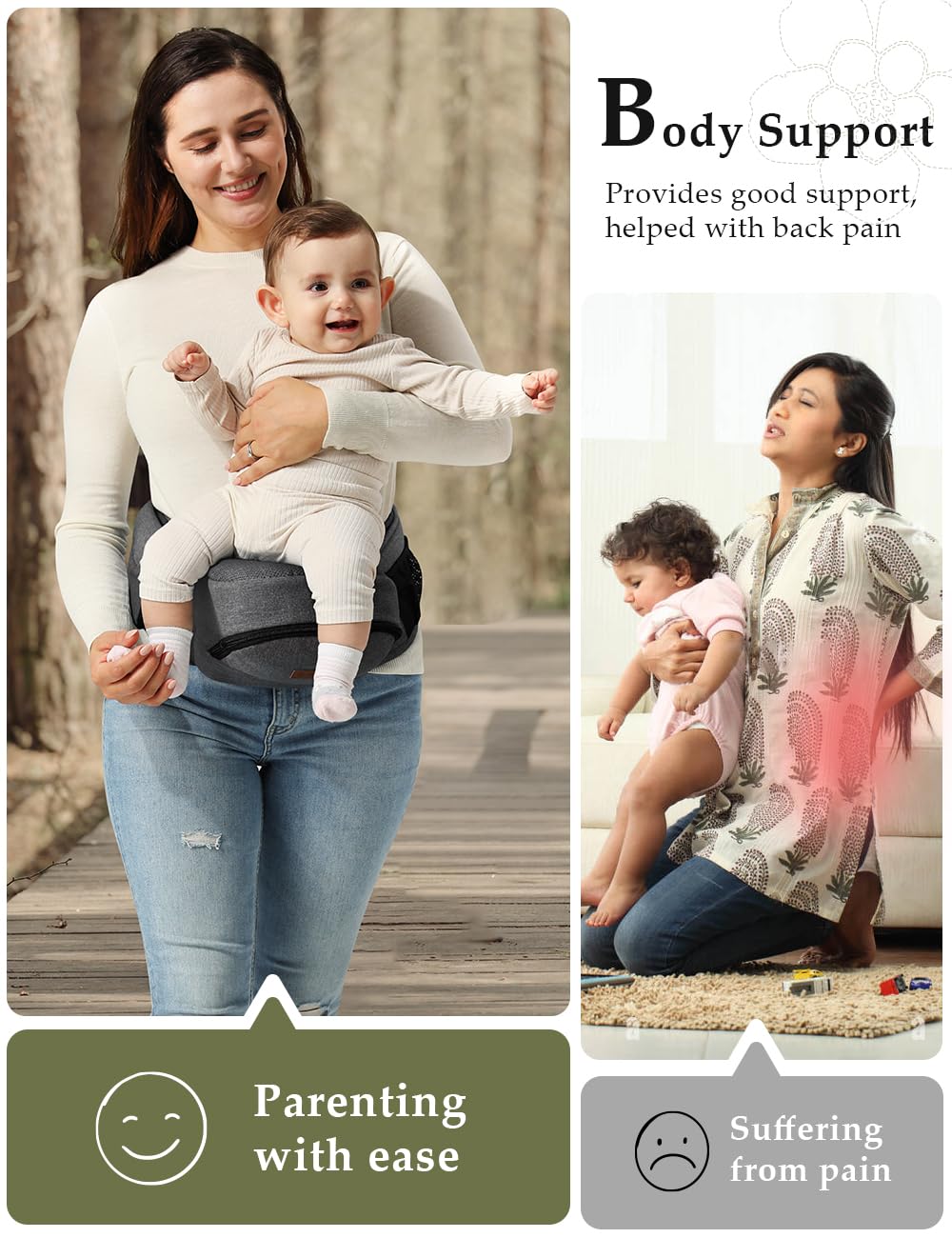 besrey Baby Hip Carrier, Adjustable Waist Belt Carrier, Ergonomic M Position Baby Hip Seat Carrie, Up to 44lb, Easy Fold Up, Infant Hipseat with Fanny Pack