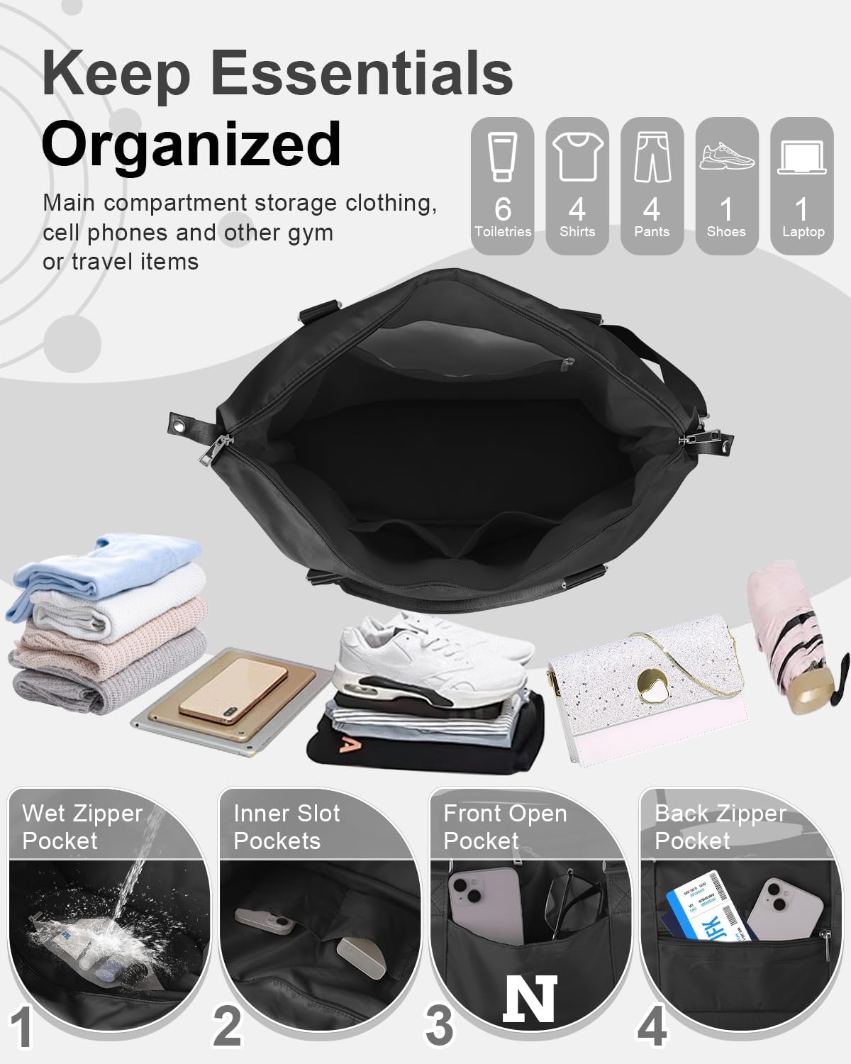 Initial Travel Duffel Bag Sports Gym Bag for Boys Teen Birthday Gifts,Black Personalized Weekender Bag Carry On Tote Bags for Men,Waterproof Overnight Luggage Bag Airplane Travel Essentials(Letter N)