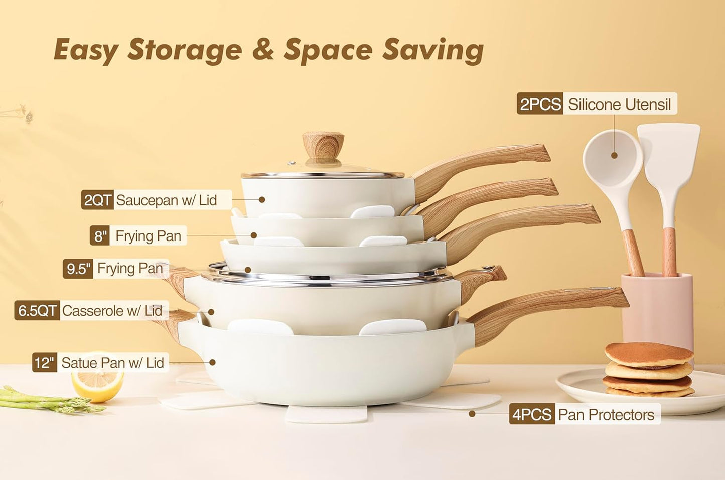 SENSARTE Ceramic Cookware Set, Pots and Pans Set Non stick, 14-Piece Induction Cookware, Non toxic Healthy Non Stick Kitchen Cooking Set, with Frying Pans Set, PFAS PTFE PFOA PFOS Free