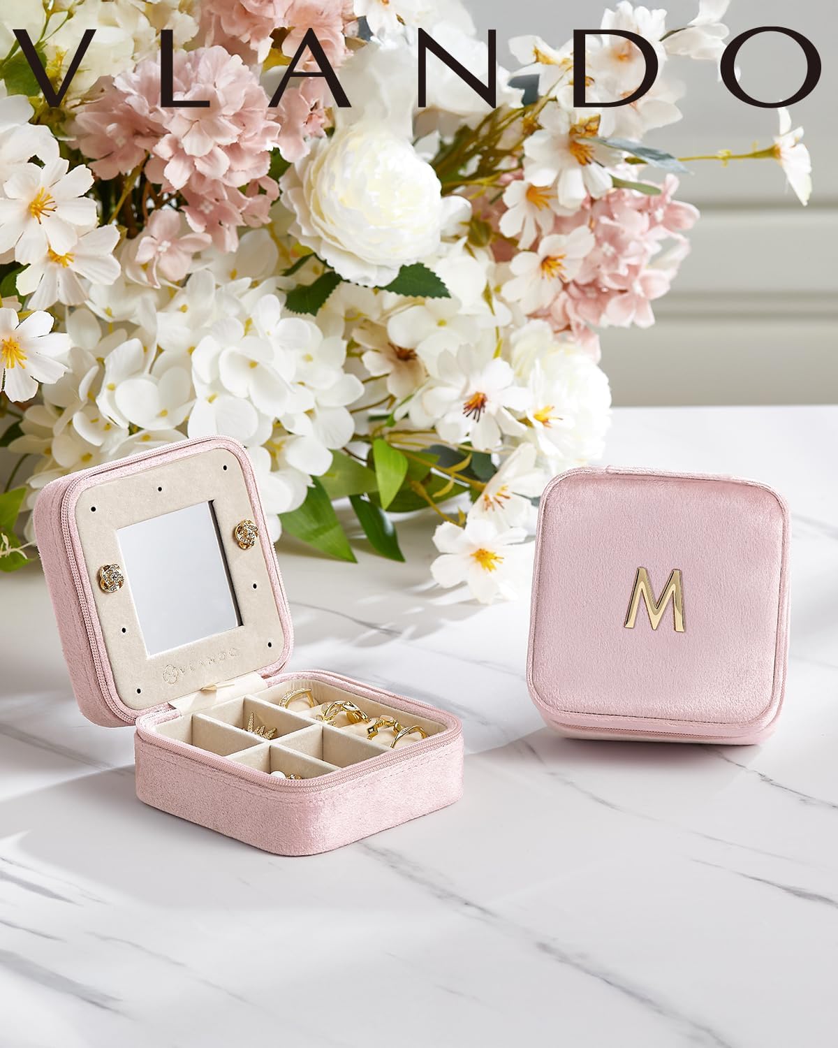 Vlando Graduation Gifts for Her, Graduation Travel Gifts for Women, 2025 Graduation Gifts Travel Accessories for Girls, Graduation Travel Essentials Small Jewelry Box - Letter N, Pink