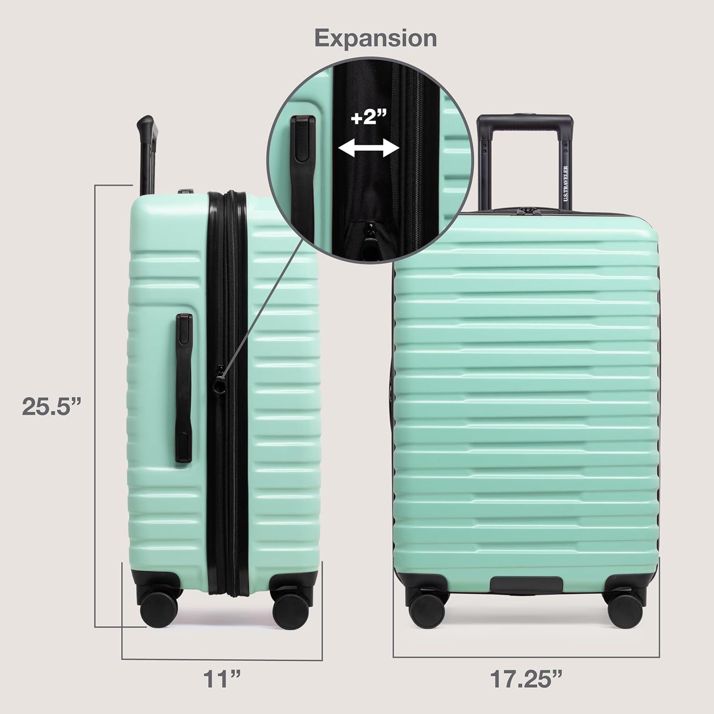 U.S. Traveler Boren Polycarbonate Hardside Rugged Travel Suitcase Luggage with 8 Spinner Wheels, Aluminum Handle, Mint, Checked-Medium 26-Inch