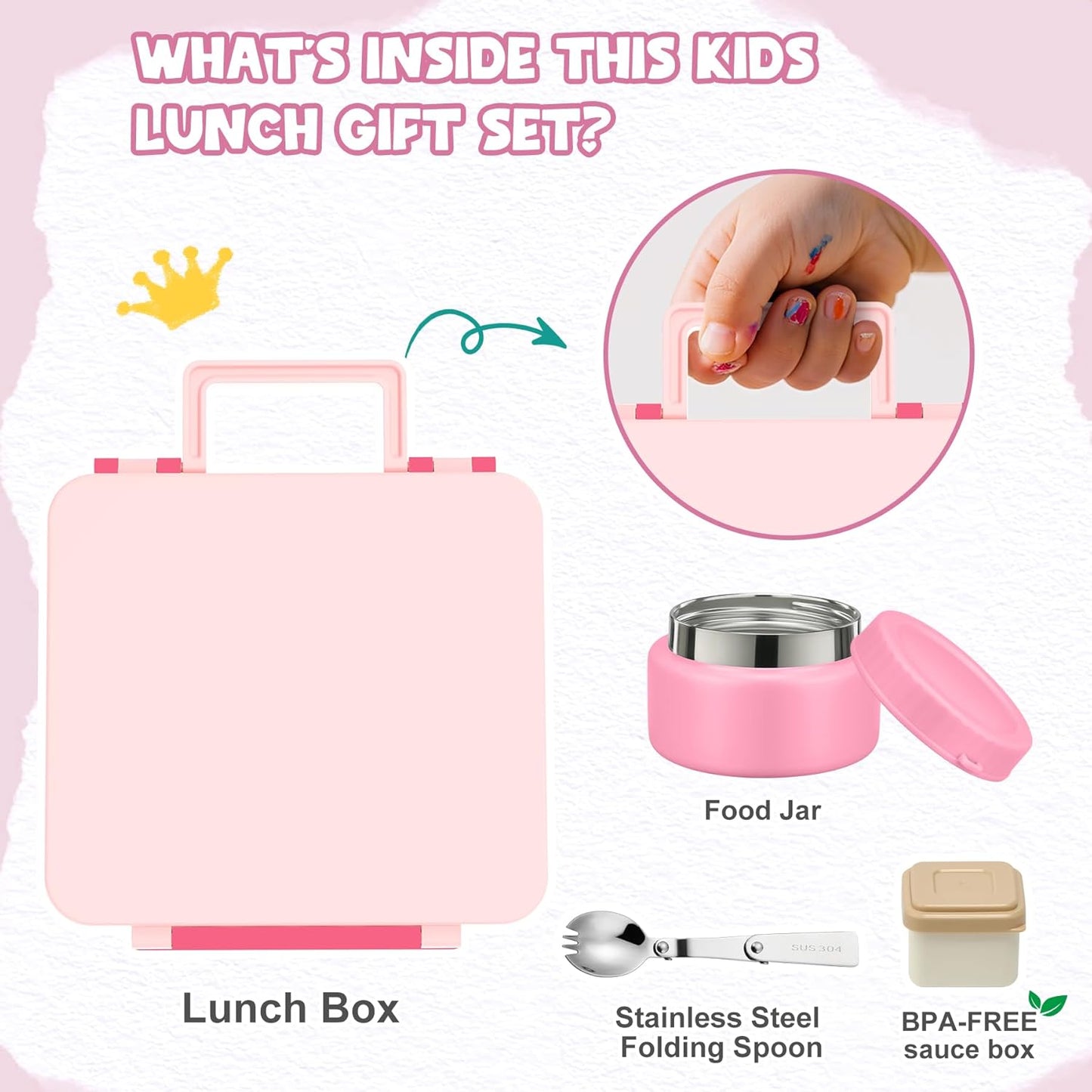 Kids Bento Lunch Box with 8oz Soup Thermo, Kids Leakproof Lunch Food Containers with 4 Compartment,Insulated Hot Food Jar with Lunch Bag for School, Travel (Pink-No lunch bag)