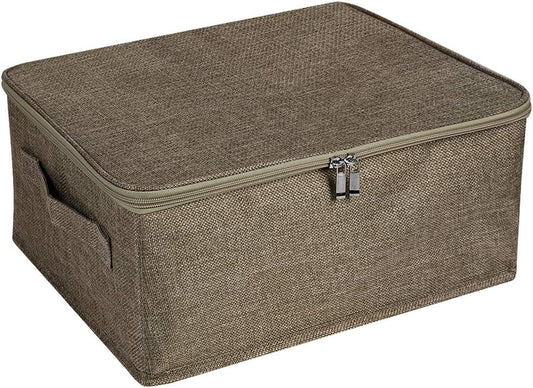 ANMINY Storage Bins with Zipper Lids 13 Qt Lidded Fabric Storage Boxes Baskets Cubes with Handles Collapsible Washable Cotton Linen Closet Shelf Clothes Organizer Containers - Coffee, Small
