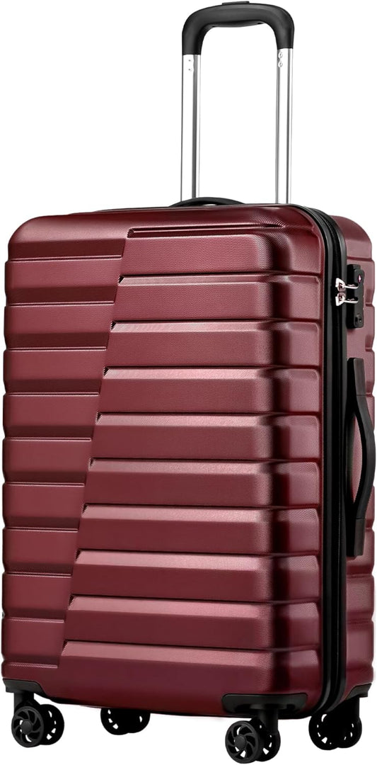 Coolife Larage Luaggage Hardside Expandable Suitcase with Spinner Wheels Checked 28-Inch（Red）