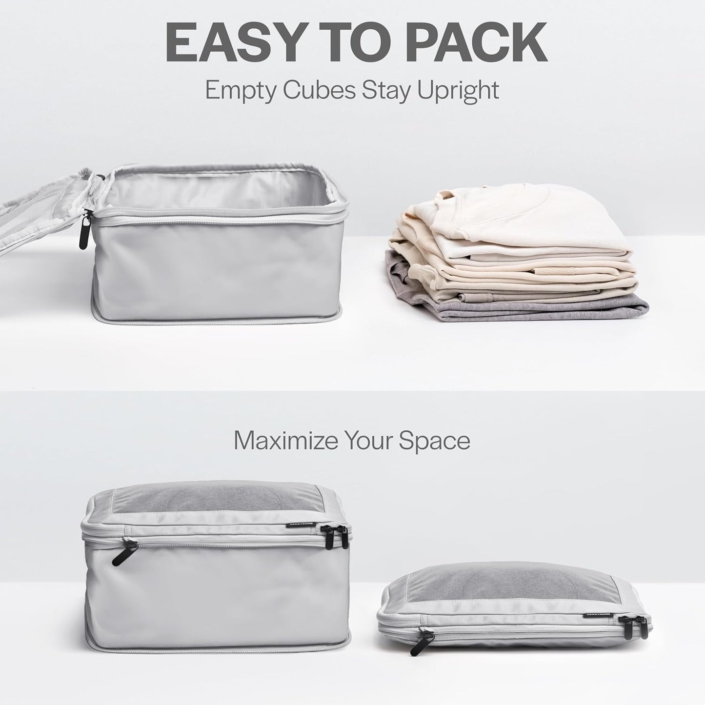 Compression Packing Cubes for Travel - Luggage Organizer Bags - Double Zipper Packing Cubes for Suitcases (4-Pack, Light Grey)
