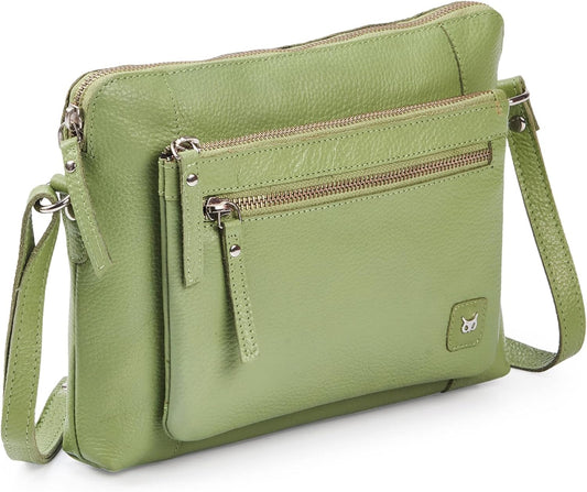 Wise Owl Accessories Small Soft Pebbled Real Leather Crossbody Handbags Purses Sling Crossover Shoulder Bag