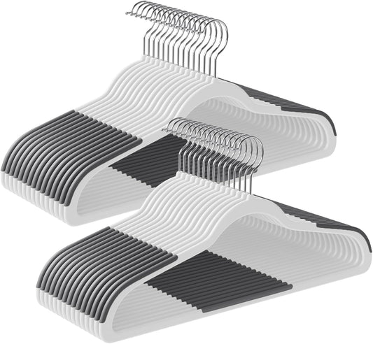 SONGMICS Clothes Hangers, Pack of 30 Plastic Coat Hangers, Space-Saving, White and Dark Gray UCRP050W03