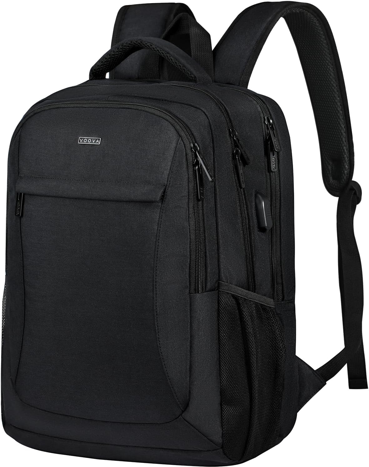 Voova Travel Laptop Backpack, Business Work Laptop Backpack for Women & Men with USB Charging Port, Waterproof Slim Durable College Computer Bag Fits 15.6 Inch Laptops and Notebook, Black