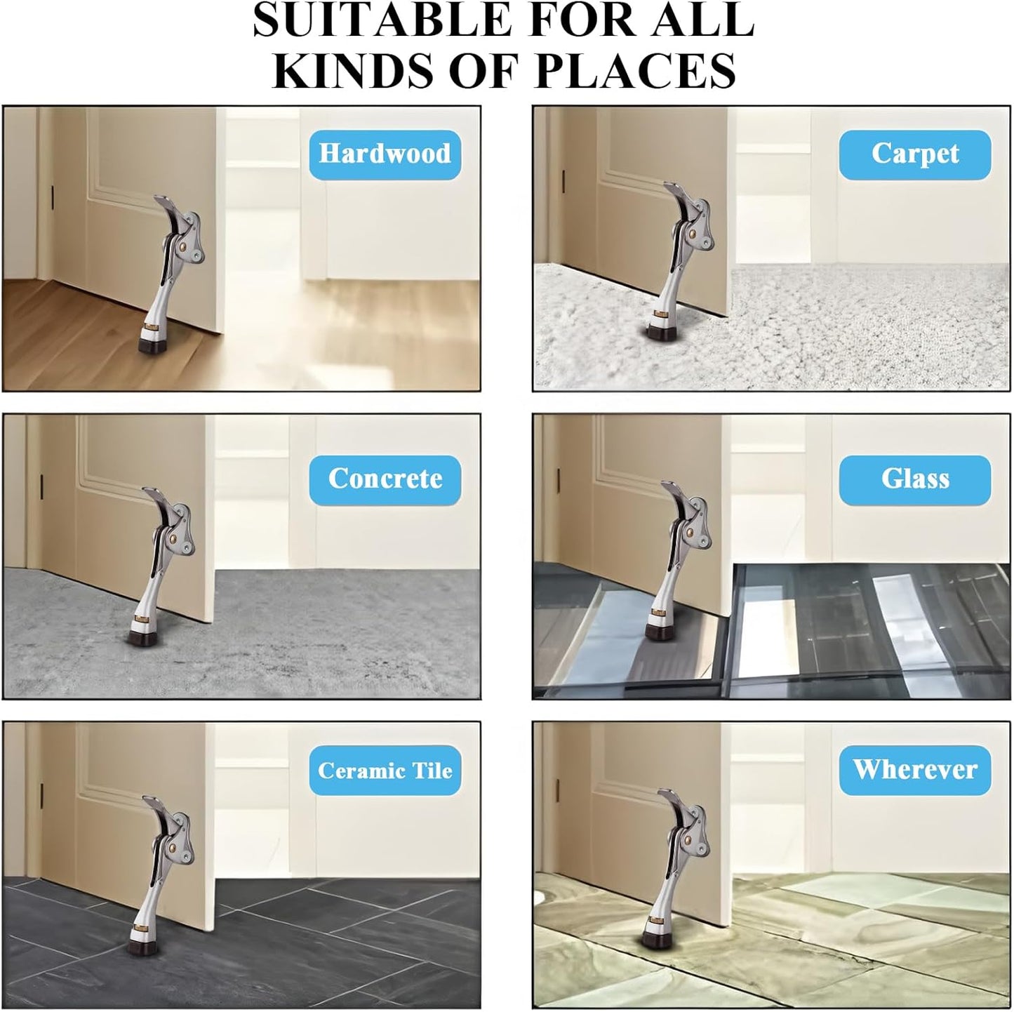 GroTheory 3 Pack Door Stoppers, 4 inch Kickdown Door Stops, Heavy Duty Door Stoppers for Bottom of Door, Adjustable Metal Door Kick Stand Floor and Release