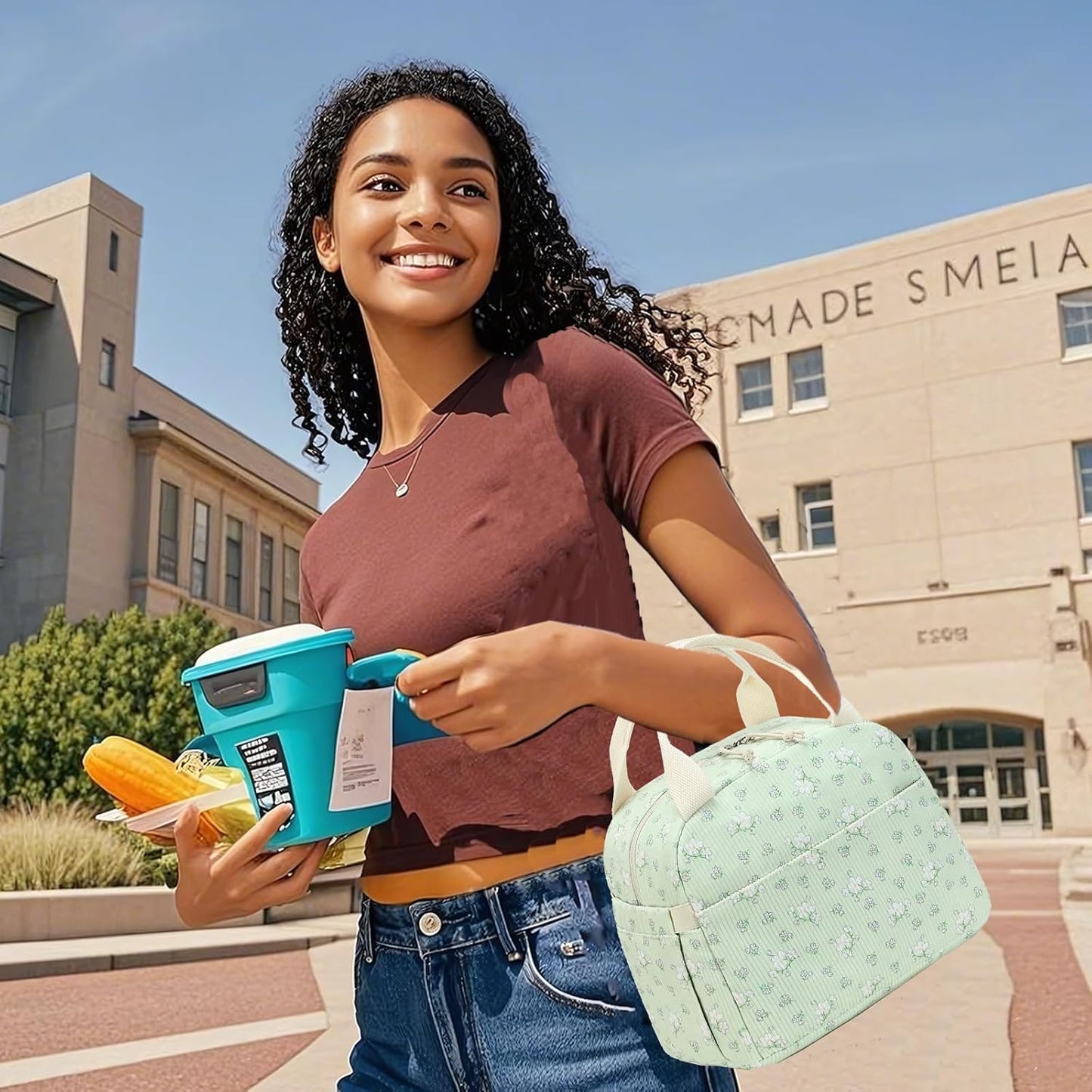 Bluboon Lunch Bag for Women Men Cute Corduroy Lunch Tote Bags Reusable Insulated Lunch Box Large Capacity Reusable Insulated Cooler for Work Picnic or Travel