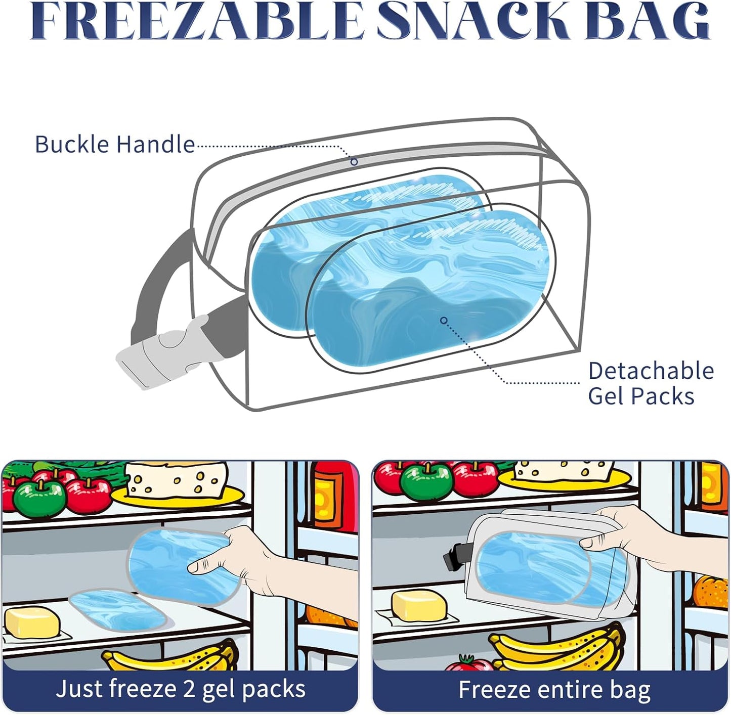 Cerbonny small lunch bag Freezable Lunch Bag for Work School Travel,Leak-proof Small Lunch Bag,Small Insulated Bag For Kids 3+/Adults,Freezer Lunch Bags,Freezable Snack Bag,Navy Blue（Larger size）