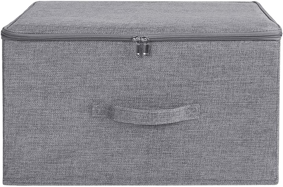 ANMINY Storage Bins with Zipper Lids 36 Qt Lidded Fabric Storage Boxes Baskets Cubes with Handles Collapsible Washable Cotton Linen Closet Shelf Clothes Organizer Containers - Gray, Large