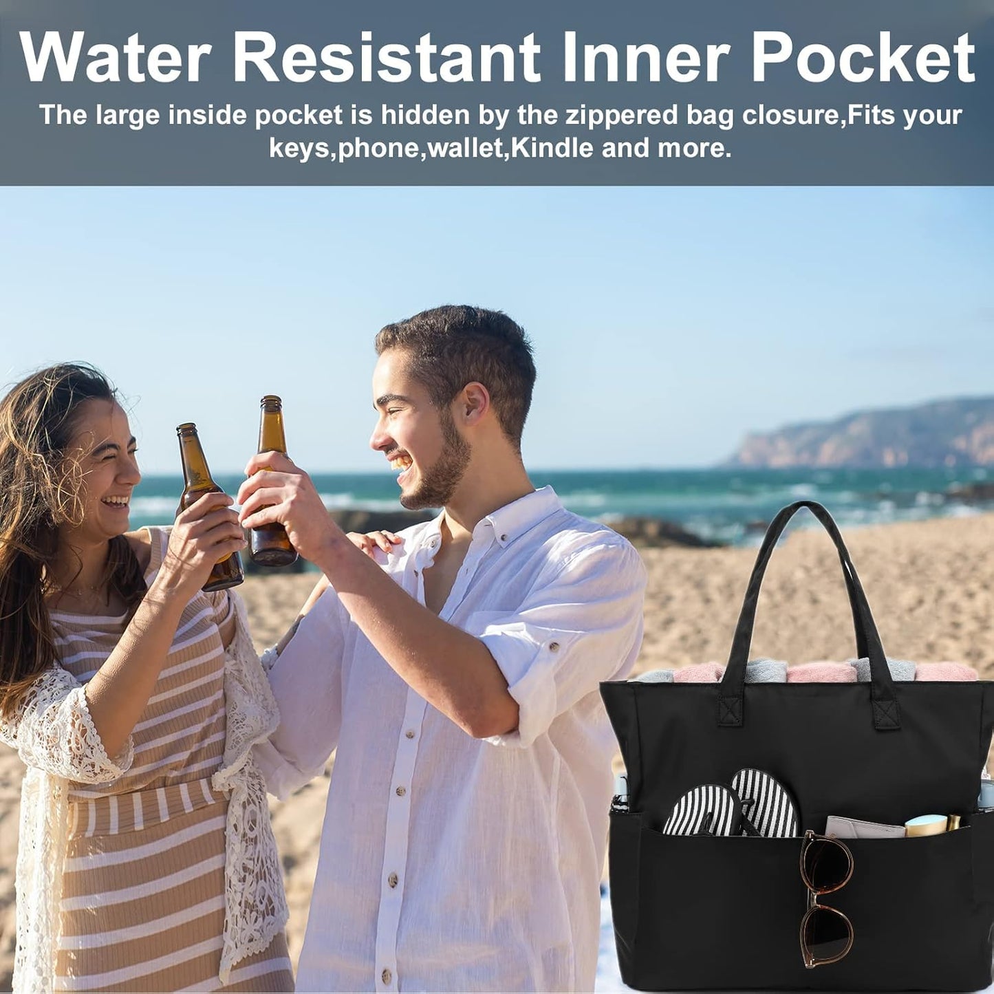 Waterproof Beach Tote Pool Bags for Women Ladies Extra Large Gym Tote Carry On Bag With Wet Compartment for Weekender Travel