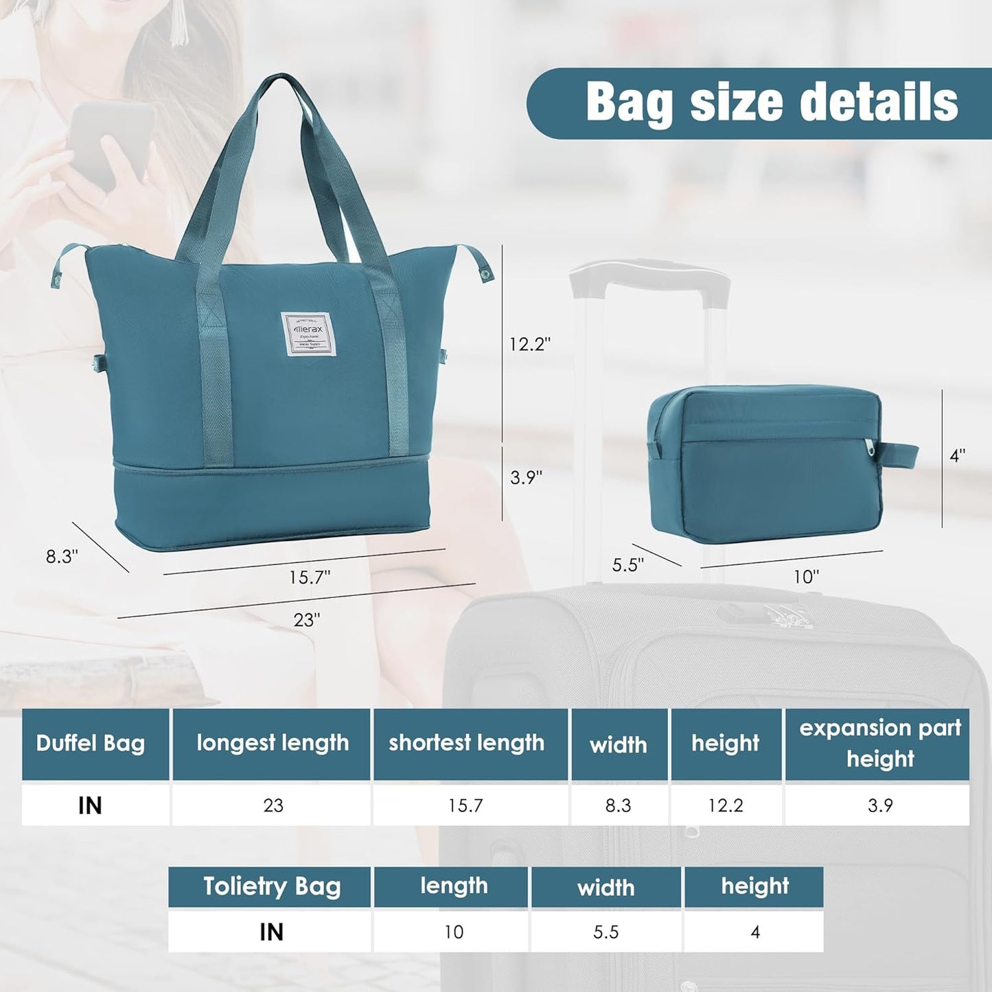 Merax Softside Luggage Set Softshell Lightweight 3 Piece Spinner Suitcase with Duffel Bag Expandable Upright Travel Luggage 22" 26" 30",Blue Green