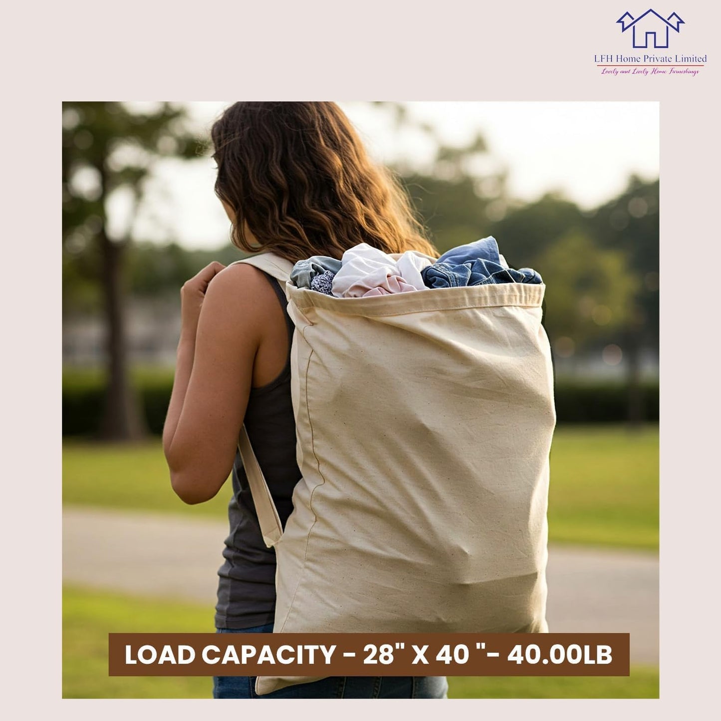 LFH Home Large Premium 100% Cotton Canvas Laundry Bag with Drawstring and Handles Heavy Duty, Multi-Use, and Washable for Home, Travel, College or Storage 20x30 (Pack of 2)-Natural Thanks Giving