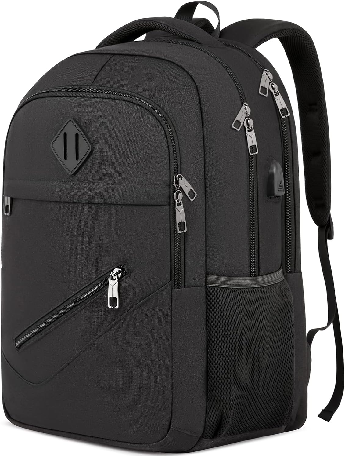 Black Backpack, School Backpacks for Teen Boys & Girls, Student Bookbag Fits 17.3 Inch Laptop with USB Charging Port, Water Resistant Travel Backpack, Sturdy Anti Theft Computer Bag Gifts Men Women