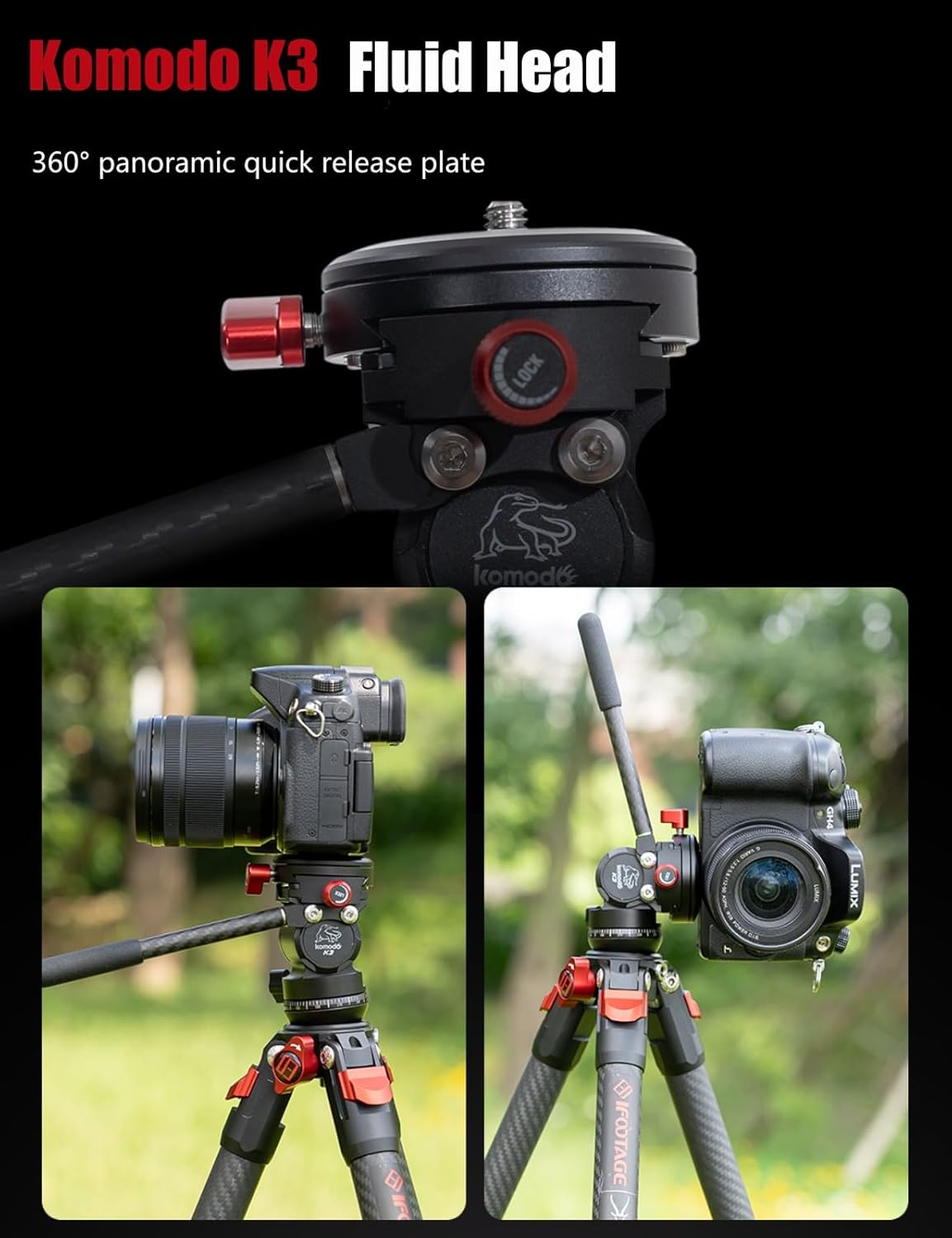 IFOOTAGE Gazelle TA3B+Komodo K3 Aluminum Camera Tripod with Fluid Head,Portable Travel Tripod,for Professional Photography, Content Creation, Vlogging and Video Production