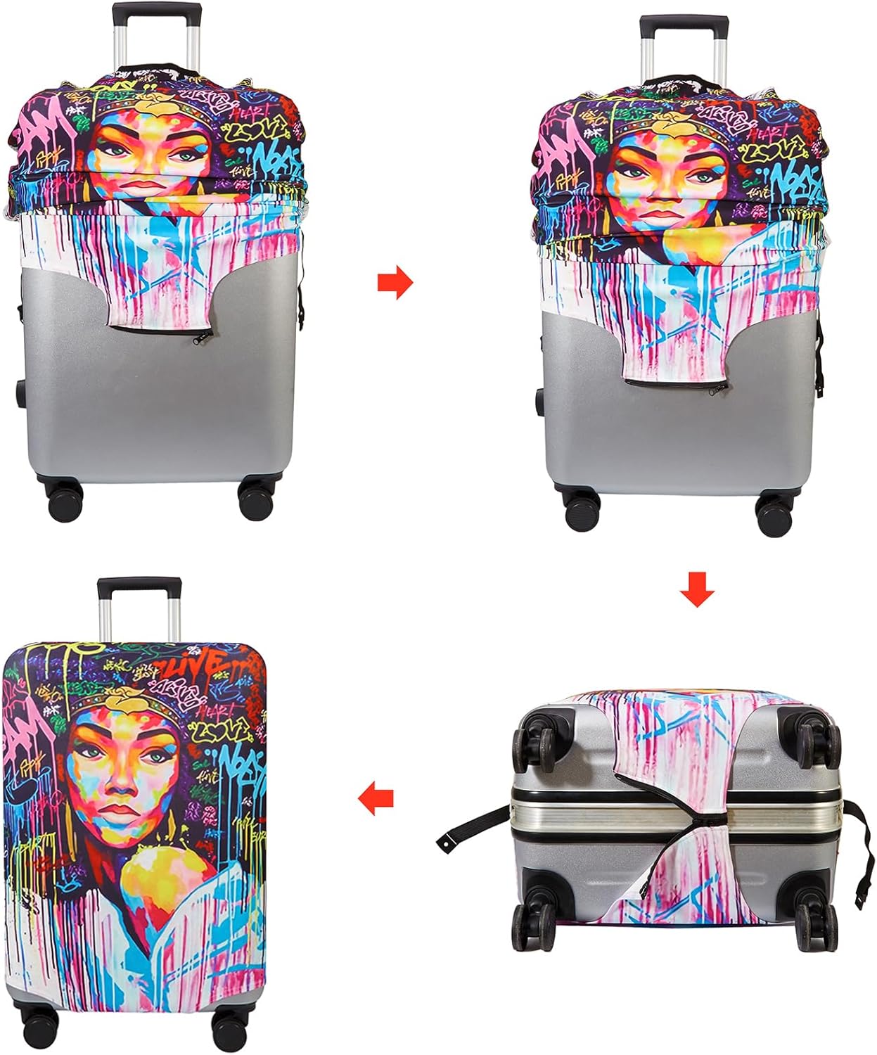 WUJIAONIAO Travel Luggage Cover Spandex Suitcase Protector Washable Baggage Covers (M (for 22-24 inch luggage), hands off)