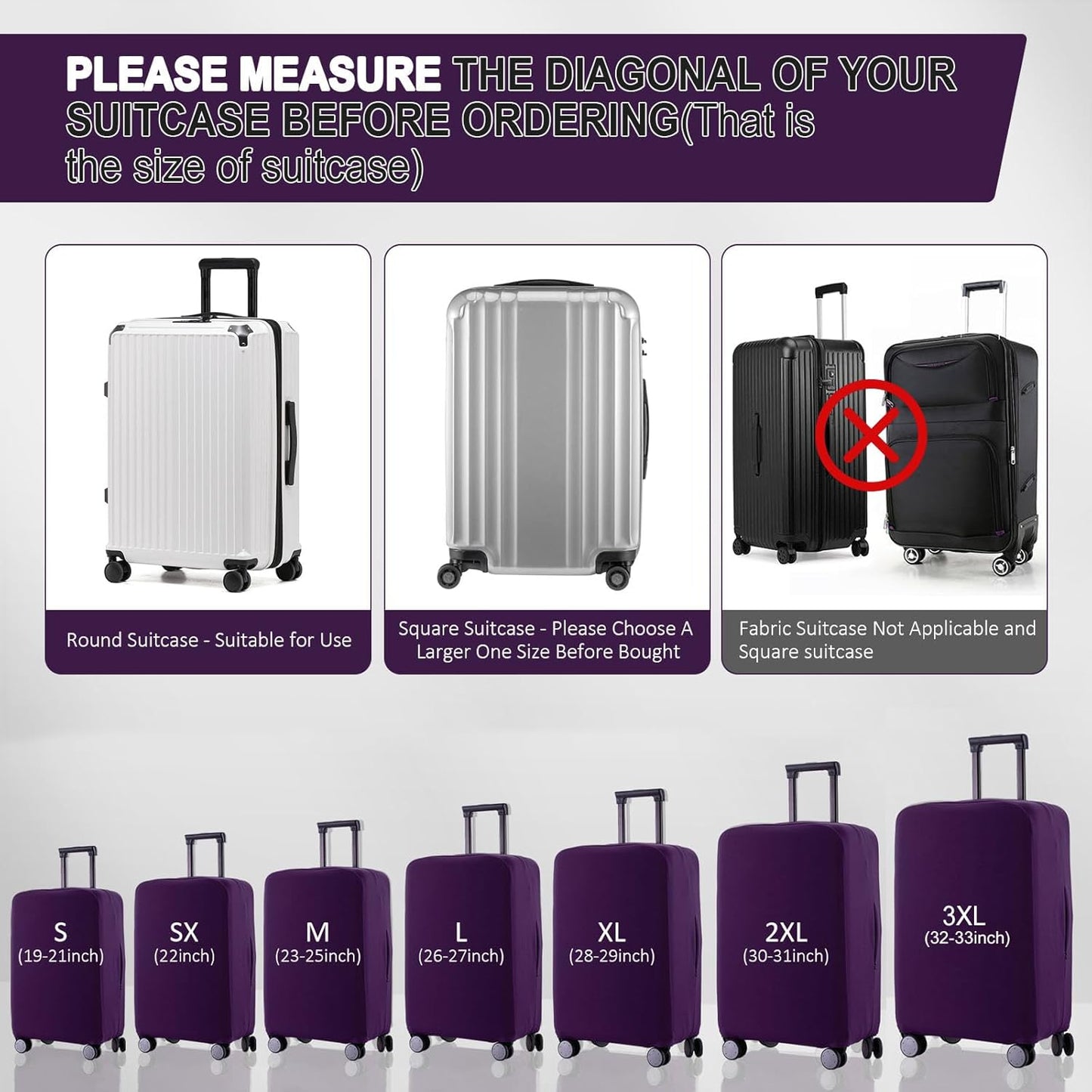 Travel Luggage Cover Suitcase Protector Scratch-Resistant Fit 19-31 Inch Suitcase, Not Included Suitcase (Purple, L(26-27 inch))