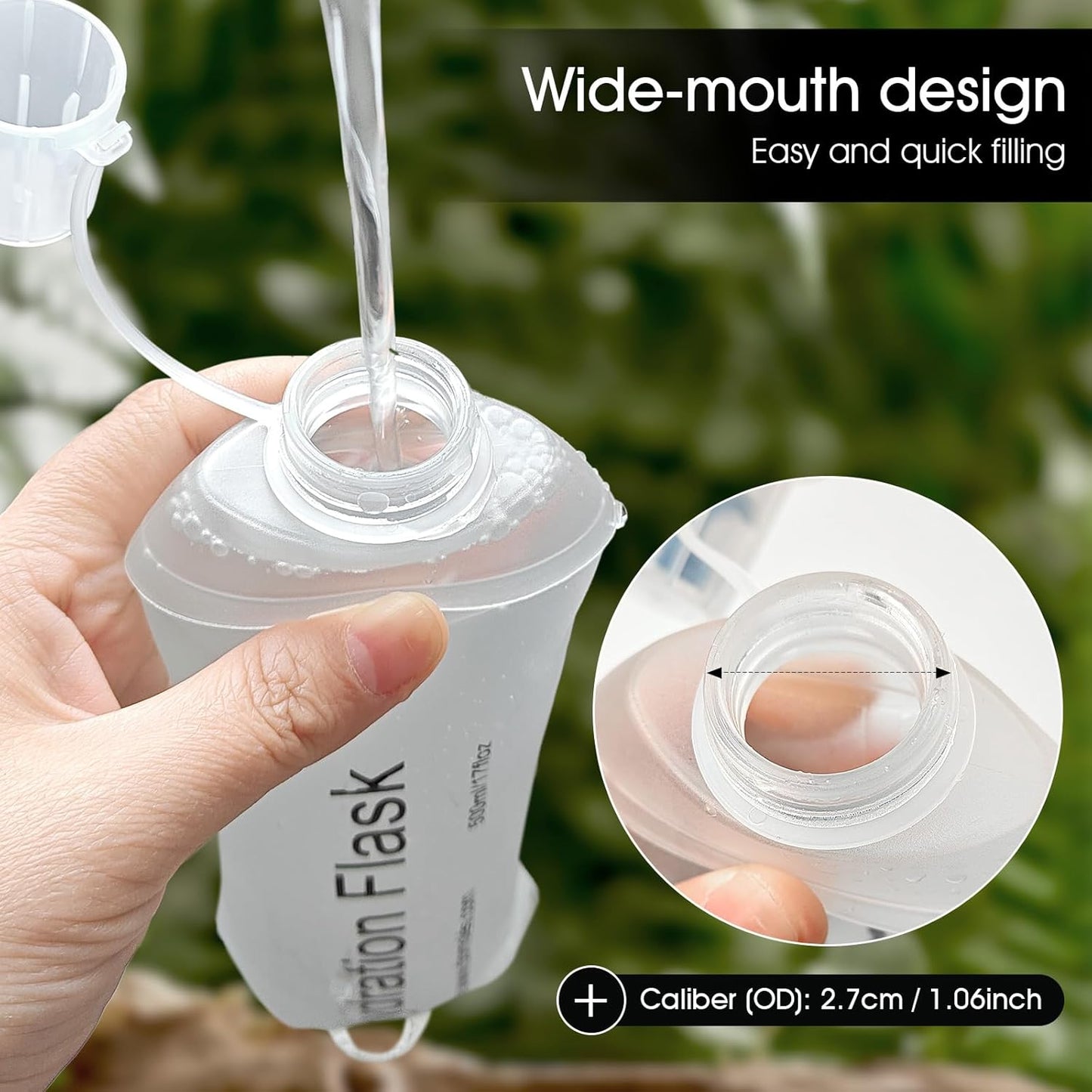 GYGYL Soft Flask, TPU Collapsible Soft Water Bottle for Hydration Pack, Running Vest, Leak-Proof Folding Water Bottle for Hiking Cycling Climbing Jogging-500ml White