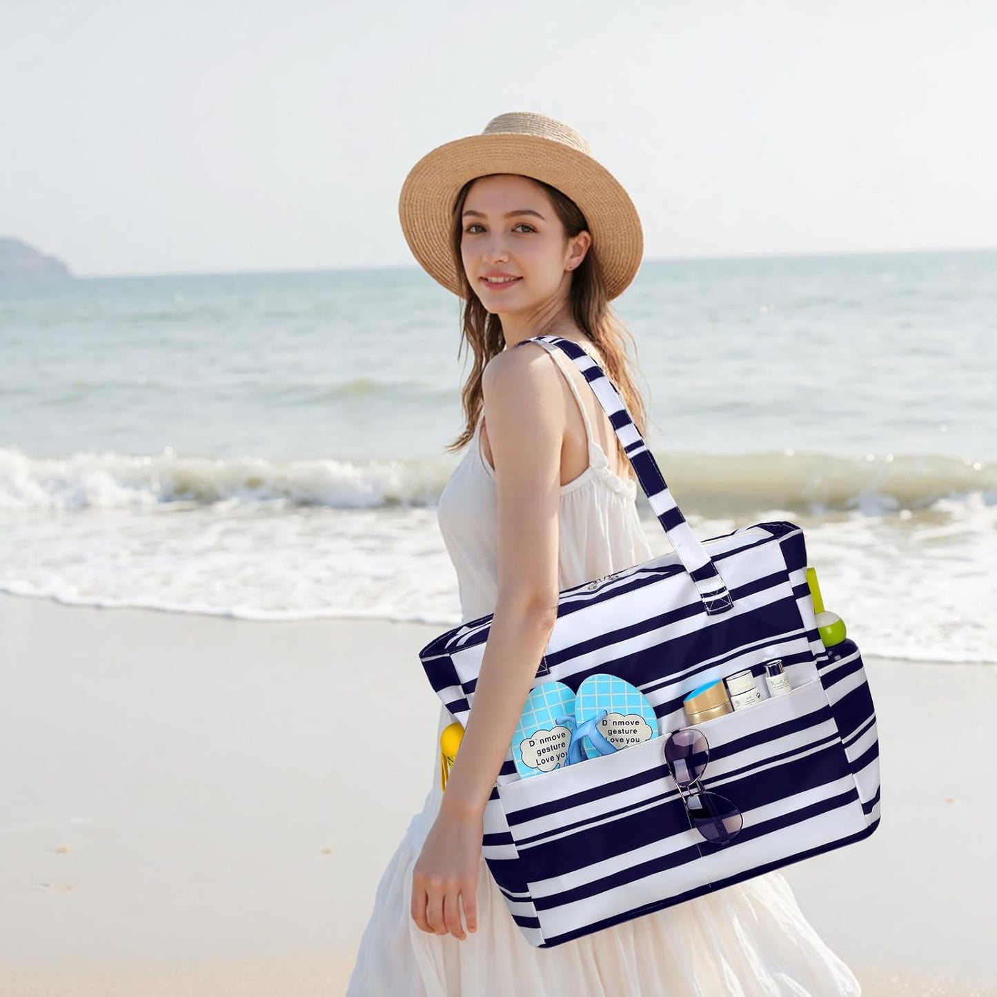 Waterproof Beach Tote Pool Bags for Women Ladies Extra Large Gym Tote Carry On Bag With Wet Compartment for Weekender Travel