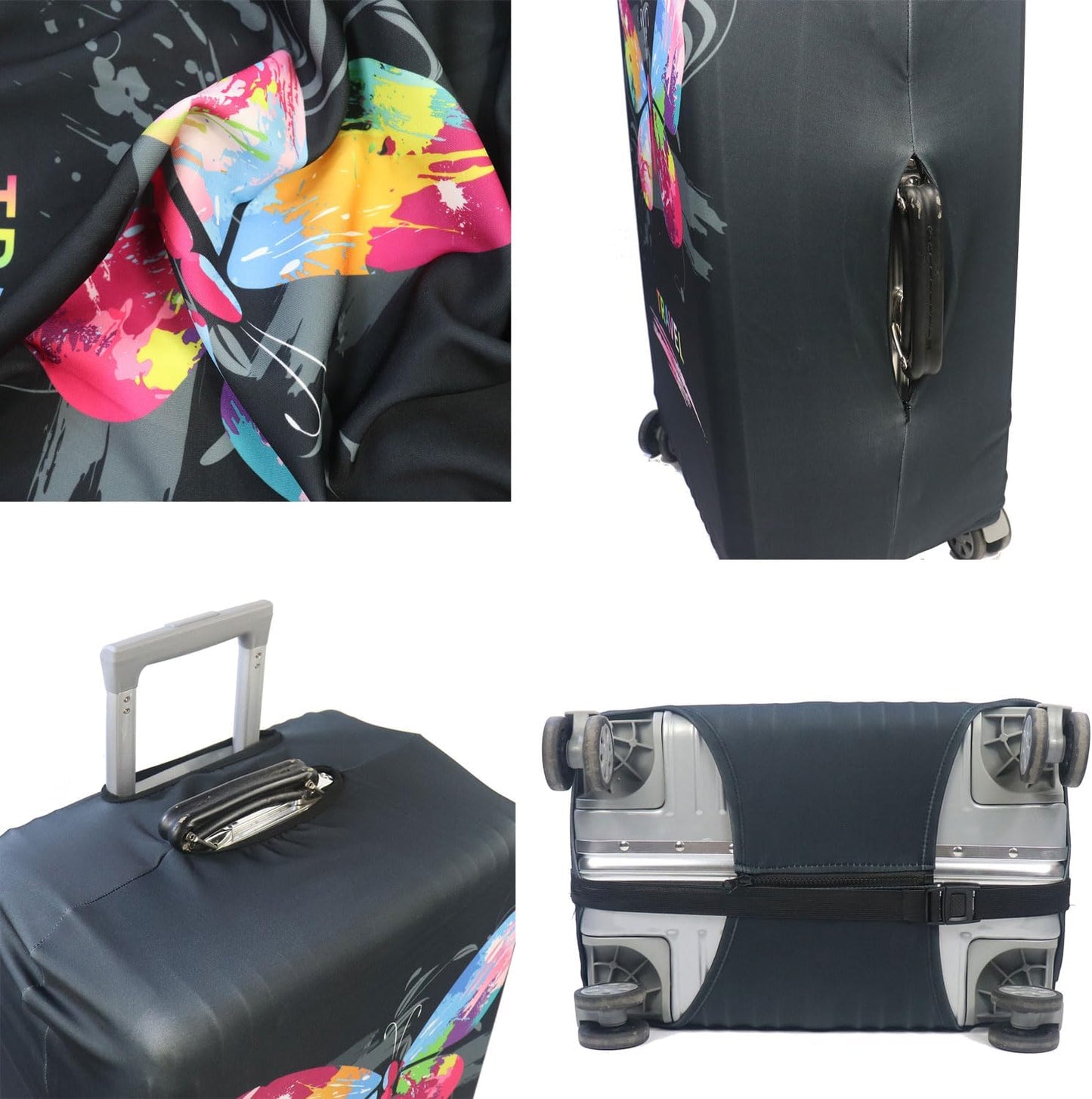 MosaiRudo Thicker Luggage Cover Elastic Suitcase Cover Protector Fits 18-32 Inch Suitcase Travel Accessories (Butterfly, S)