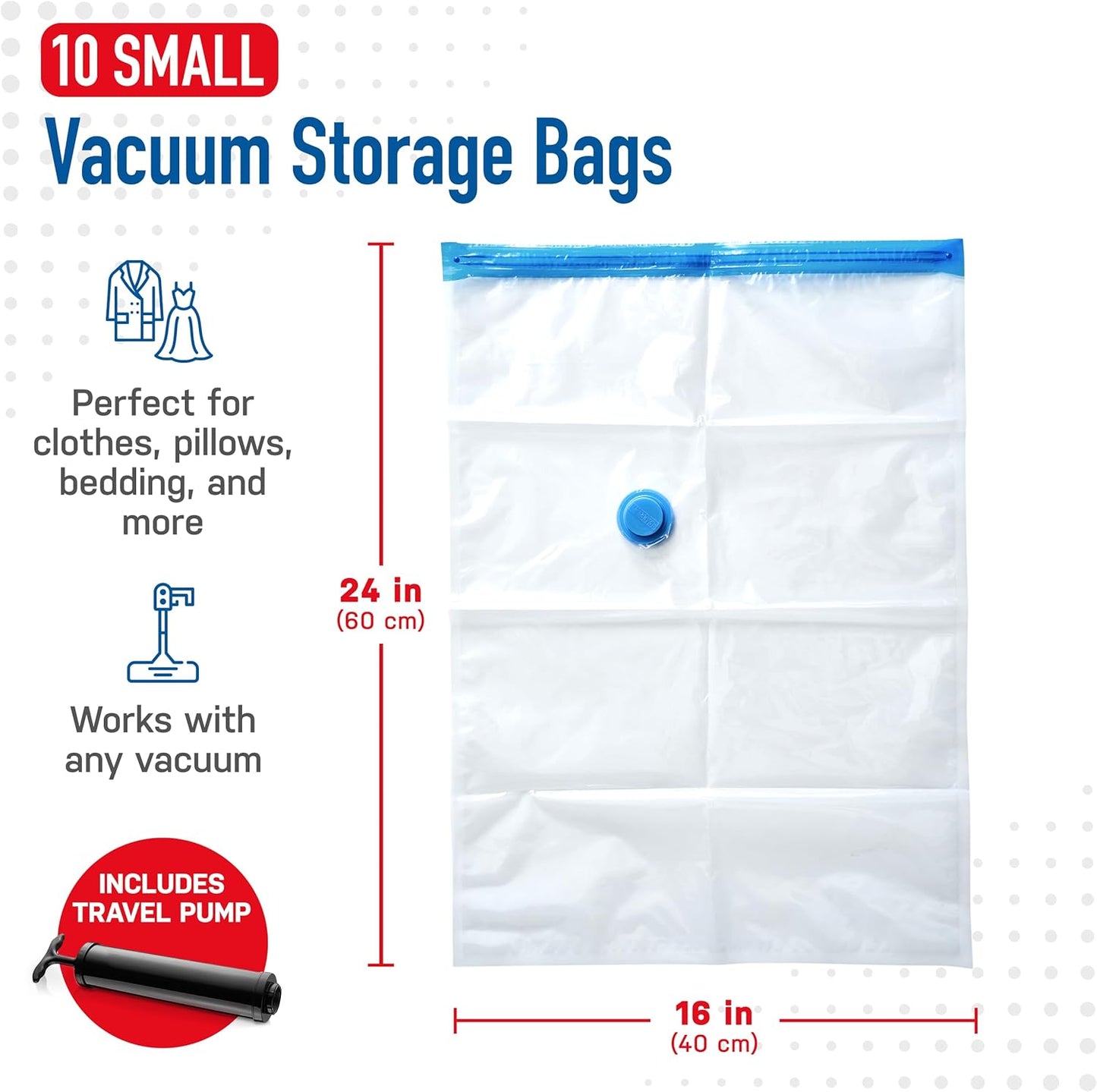 10 Pack Small Vacuum Storage Bags for Comforters, Blankets & Clothes – Vacuum Sealed Compression Bags with Hand Pump – Space Saver Storage Bags for Bedding, Moving, Travel & Organization