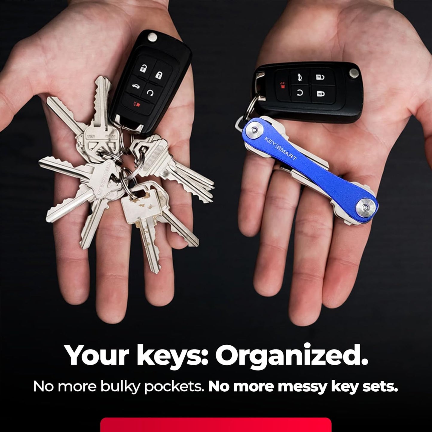 KEYSMART Key Holder for Keychain - Compact Key Organizer for Key Chain, Minimalist Clutter-Free EDC Keychains, Key Ring for Car Fobs Key Chains, Expandable (Up to 14 Keys, Blue)