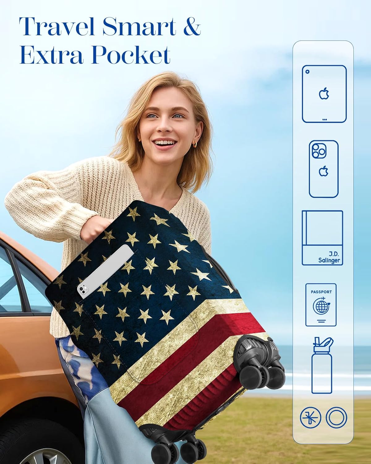 Slohif Luggage Cover for Suitcase Tsa Approved Protector - Luggage Sleeve Large Suit Case Cover Travel Stretch Baggage Case Protective Washable Fit 30-32 Inch Flag XL