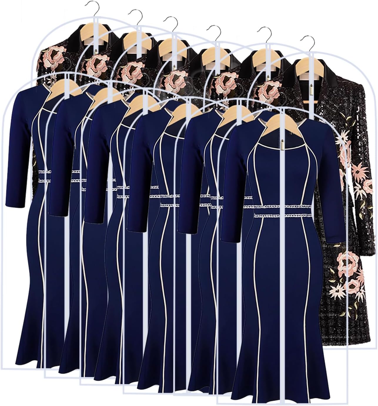Garment Bags for Hanging Clothes 24'' x 54'' (Set of 12) Coat Covers for Closet Foldable Washable Dress Bags for Hanging Clothes for Long Dress Dance Costumes Suits Gowns Coats