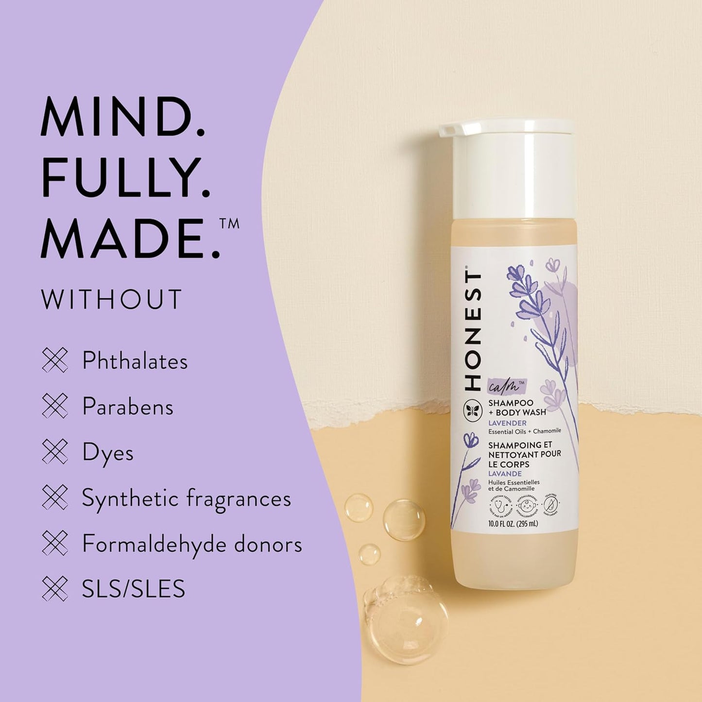 The Honest Company 2-in-1 Cleansing Shampoo + Body Wash | Gentle for Baby | Naturally Derived, Tear-free, Hypoallergenic | Lavender Calm, 10 fl oz