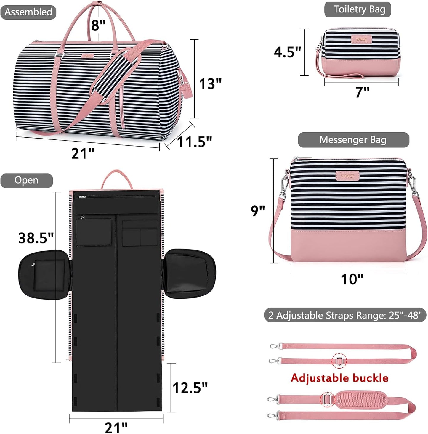 Convertible Garment Duffel Bag for Travel - Carry On Garment Bags With Toiletry Bag Large Weekender Bag for Men Women 2 in 1 Hanging Suitcase Suit Travel Duffel Overnight Bags 4pcs Set
