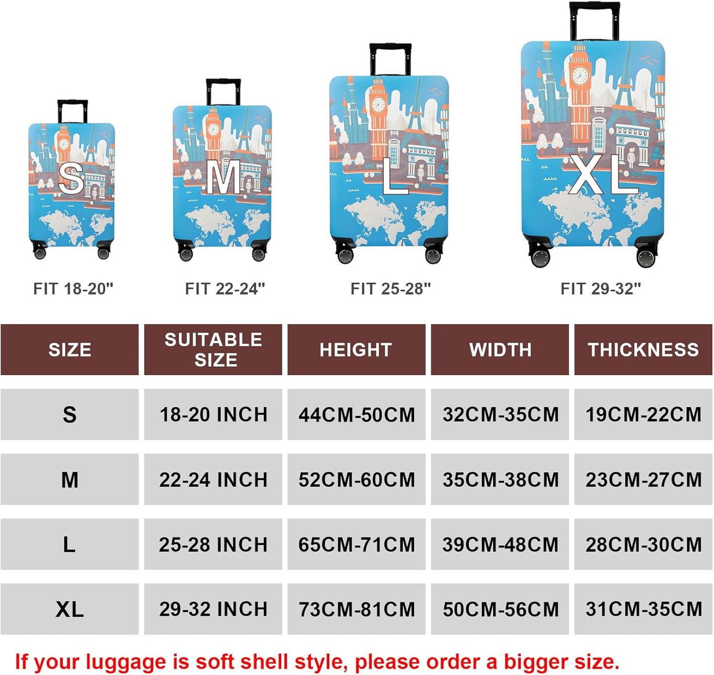 WUJIAONIAO Travel Luggage Cover Baggage Suitcase Protector Fit for 18-32 Inch Luggage (S (for 18-20 inch luggage), Eiffel Tower)