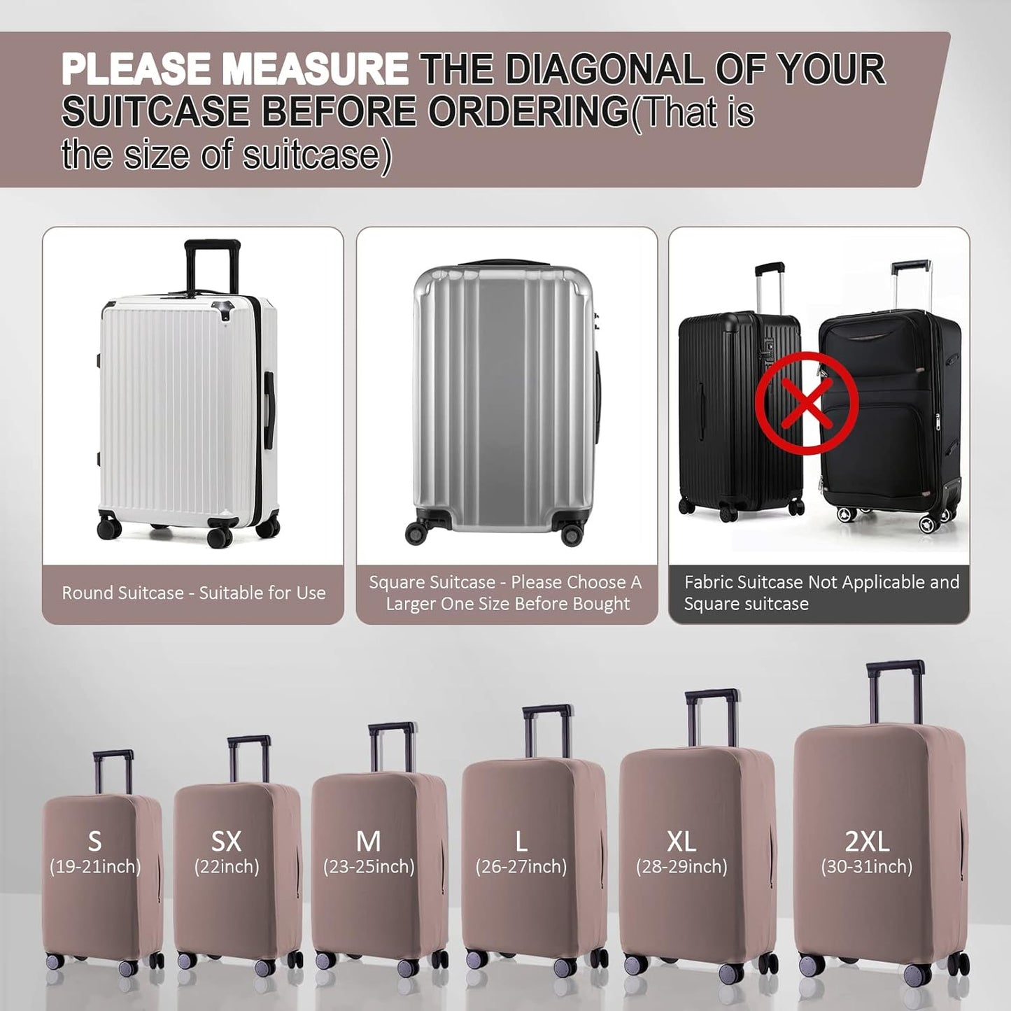 Travel Luggage Cover Suitcase Protector Scratch-Resistant Fit 19-31 Inch Suitcase, Not Included Suitcase (Khaki, S(19-21 inch))