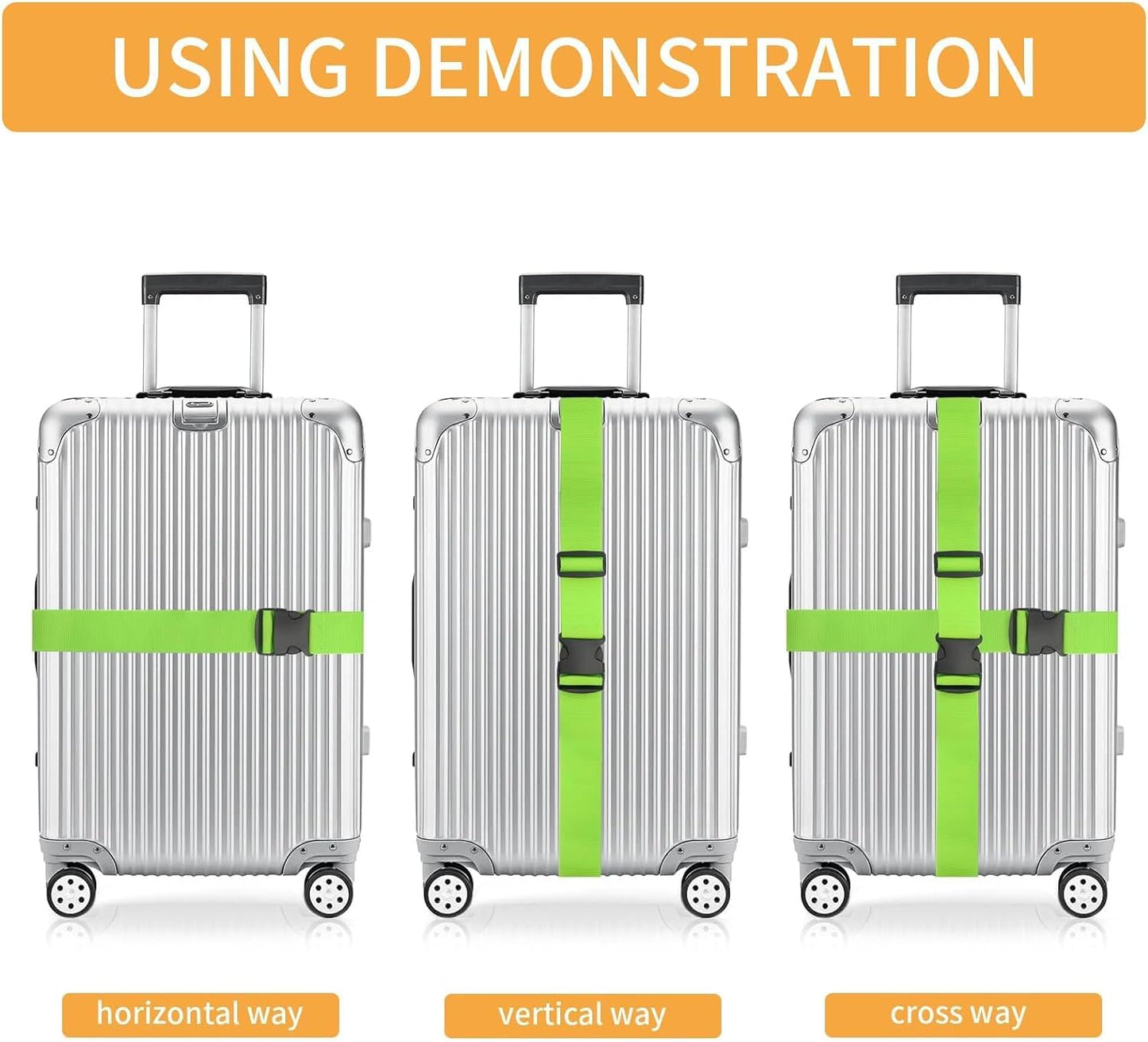 BILIONE 4 Pack Luggage Straps 79" Long Belts Keep Suitcase Secure While Traveling, TSA Approved Add a Bag Premium Accessory for Travel Bag Closure (4PCS Orange)