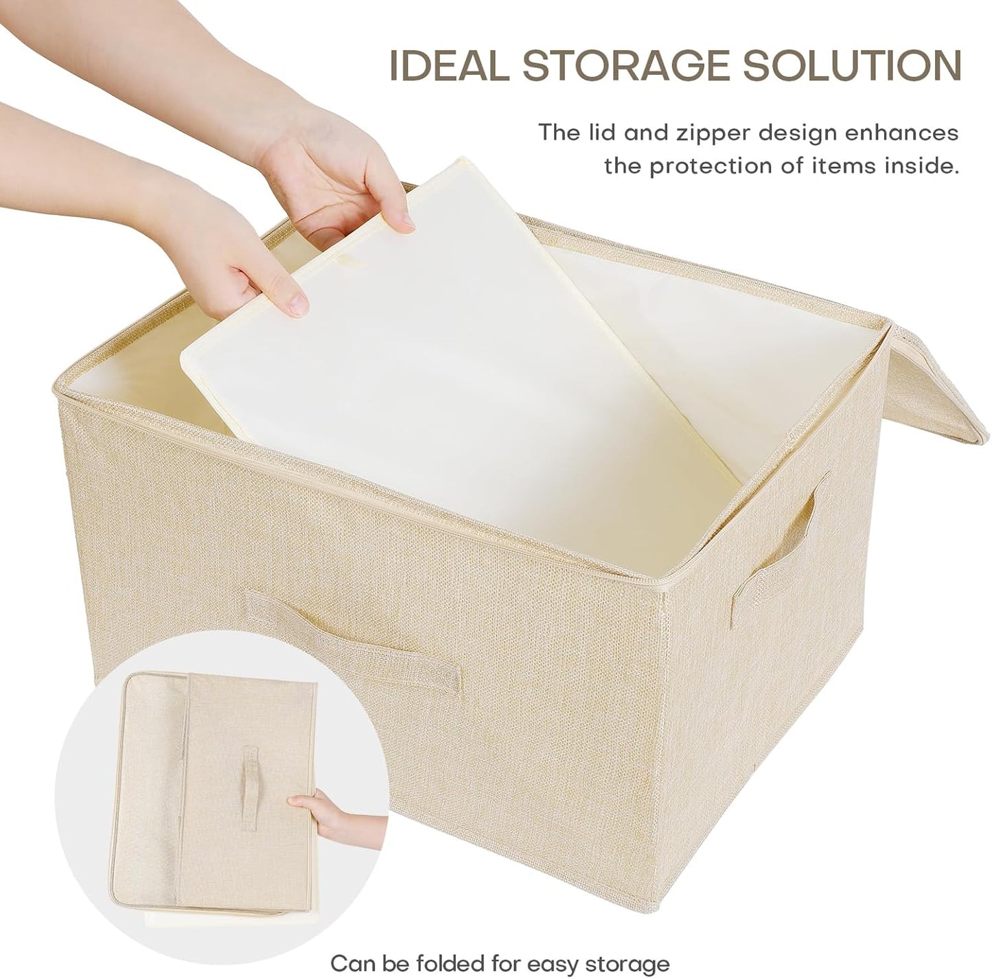 ANMINY Storage Bins with Zipper Lids 51.9 Qt Lidded Fabric Storage Boxes Baskets Cubes with Handles Collapsible Washable Cotton Linen Closet Shelf Clothes Organizer - Beige, Extra Large