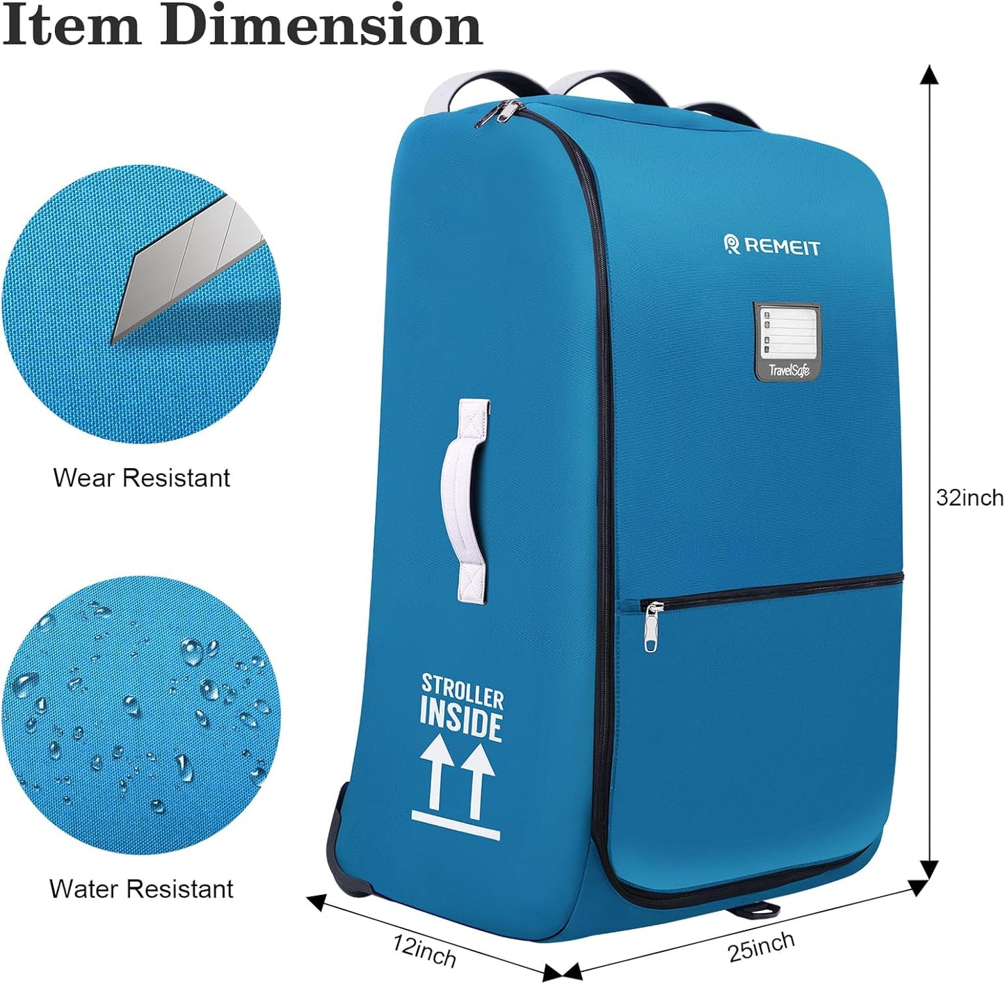 Stroller Bag for Airplane, Stroller Travel Bag Compatible with UPPAbaby Vista, Vista V2, Cruz V2, Rolling Wheel Bag with Storage Pocket, Multiple Handles, Luggage Tag for Flight Travel, Blue