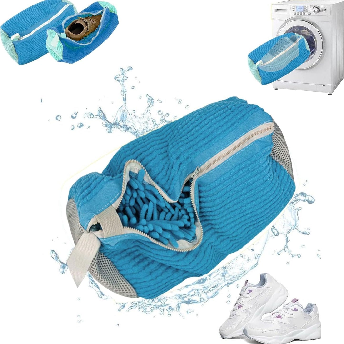 Shoe Cleaning Bag,Shoe Washing Bag For Washing Machine,Laundry Bag For Shoes,Fluffy Fibers 360° Wrap-Around Cleaning,Reusable Washer Shoe Bag, Ensure Deep Cleaning of The Shoes(Blue 2 pcs)