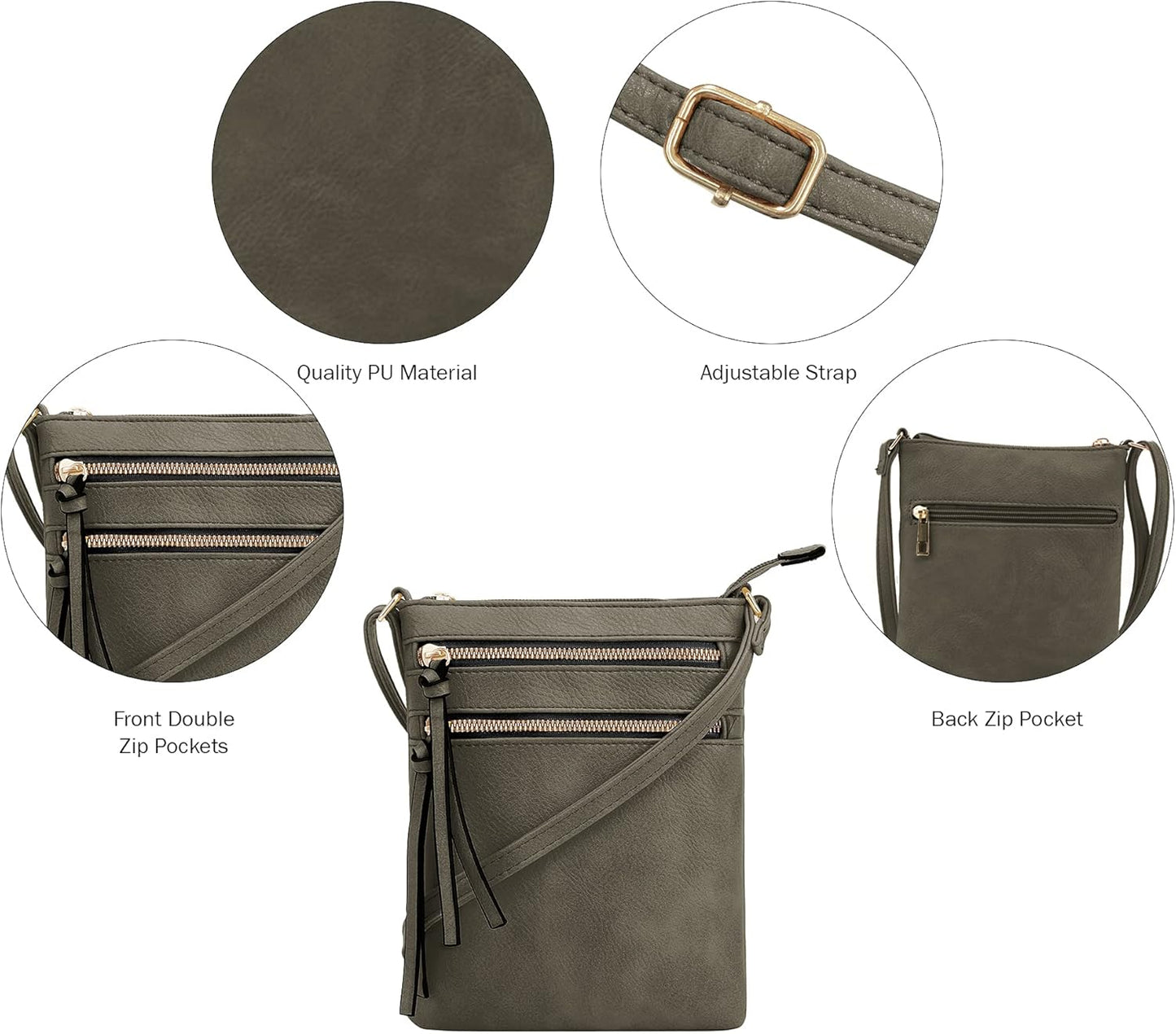 DELUXITY | Crossbody Purse Bag | Functional Multi Pocket Double Zipper Purse | Adjustable Strap | Medium Size Purse |DGN