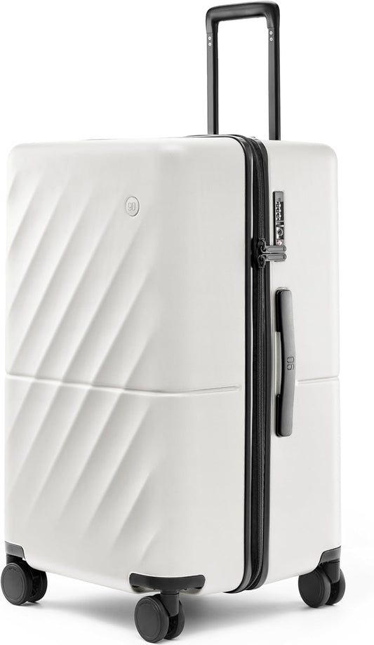 Trunk Luggage 26 Inch, Medium Checked Luggage with Double Spinner Wheels, Anti-Burst Zipper, Hard Case PC Suitcase, Lightweight Travel Luggage, TSA Approved (Pearl White, Hudson)