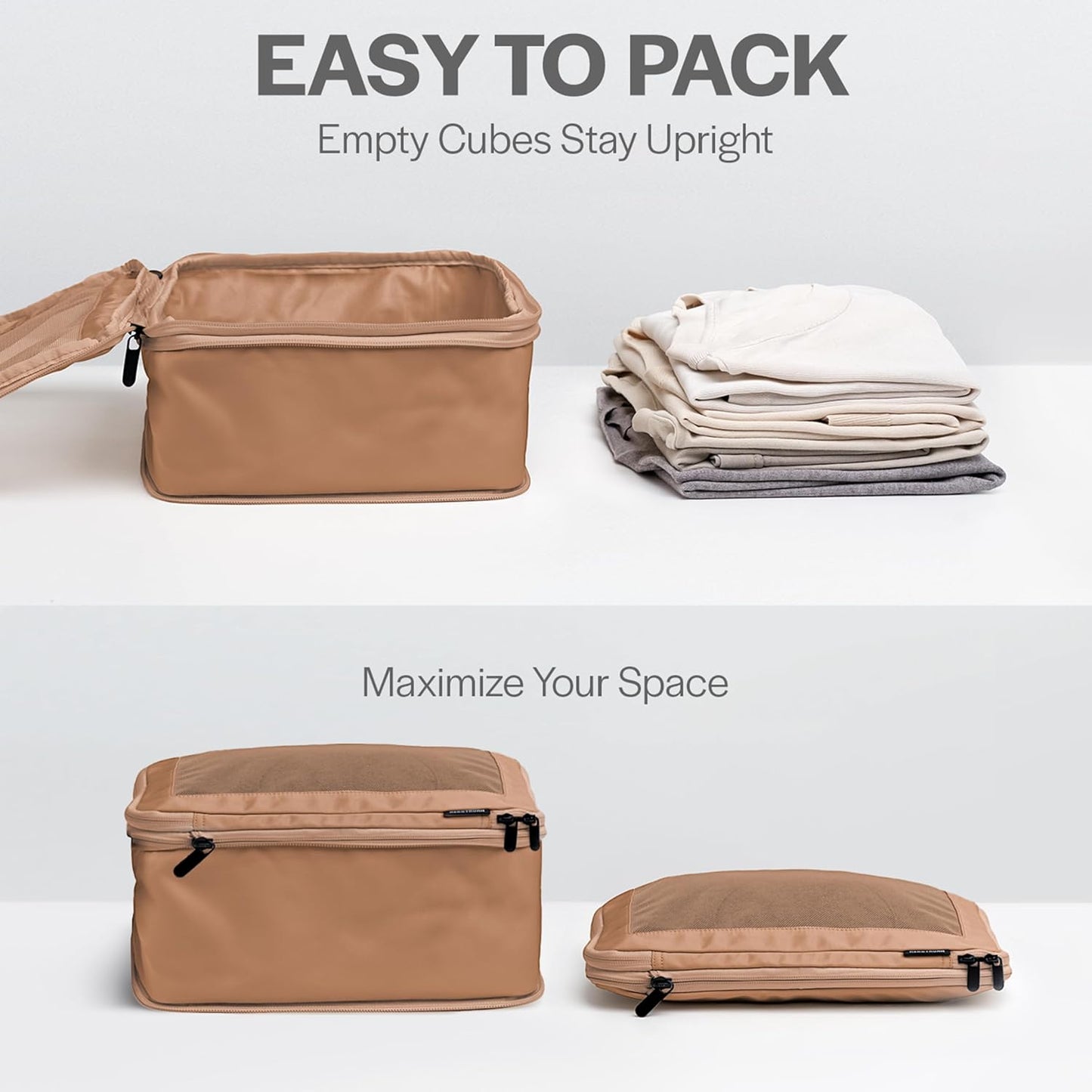Compression Packing Cubes for Travel - Luggage Organizer Bags - Double Zipper Packing Cubes for Suitcases (4-Pack, Mocha)