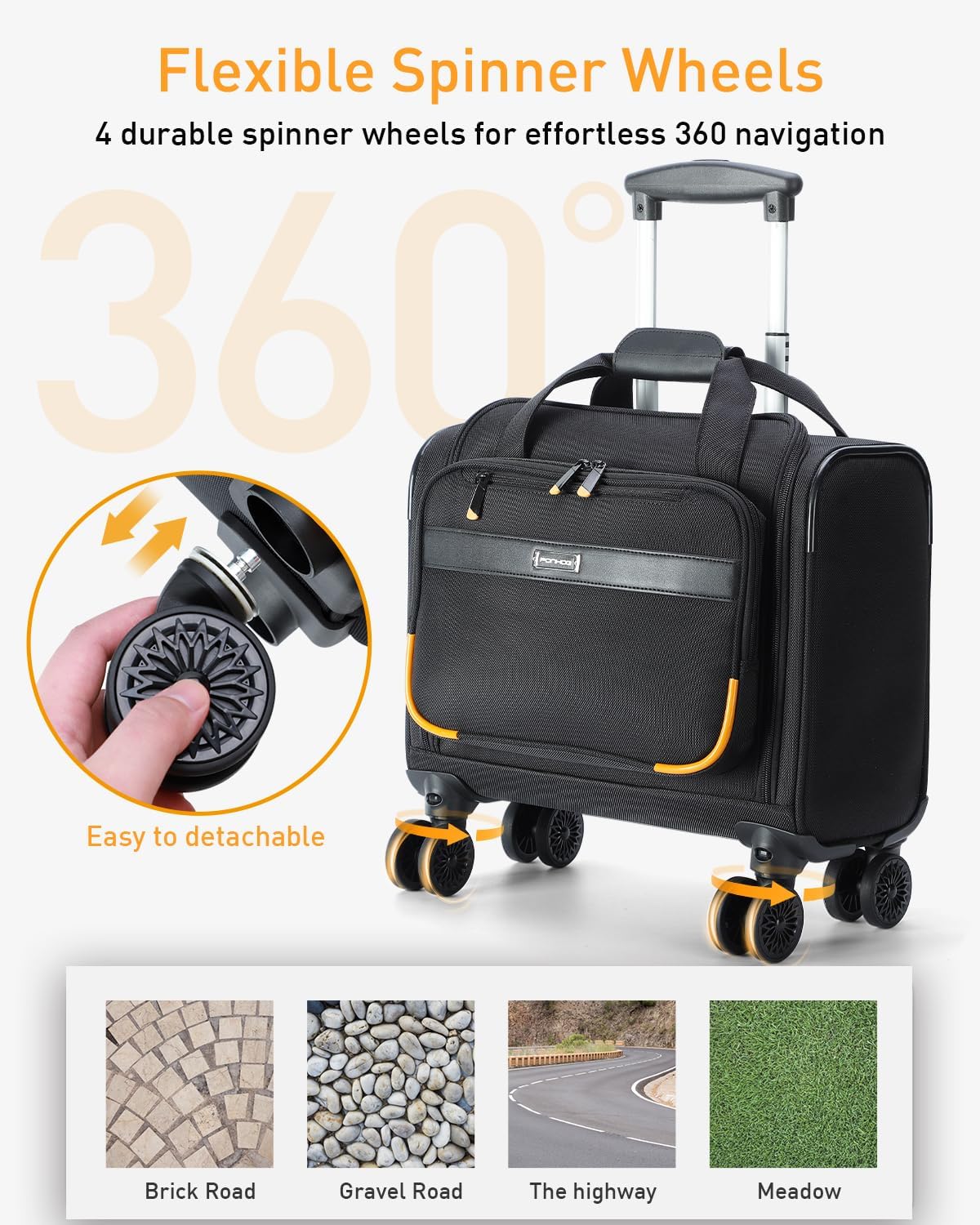 Rolling Laptop Bag - Rolling Briefcase with 4 Spinner Wheels, 15.6 Inch 1680D Nylon Water Resistant Computer Bag for Men and Women Work Travel, Black (Black, 15.6in)