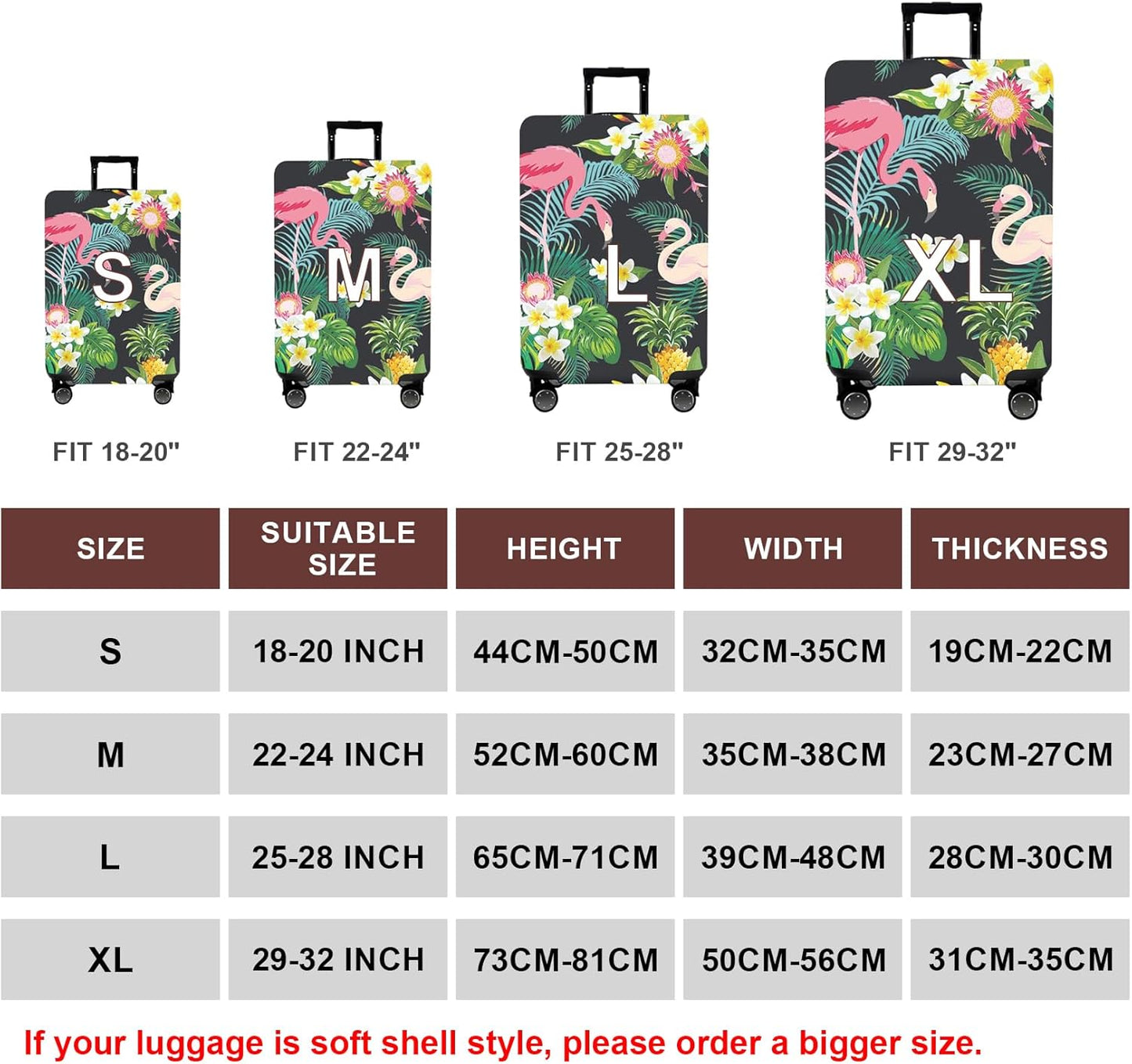 WUJIAONIAO Travel Luggage Cover Baggage Suitcase Protector Fit for 18-32 Inch Luggage (XL (for 29-32 inch luggage), Flower flamingo)