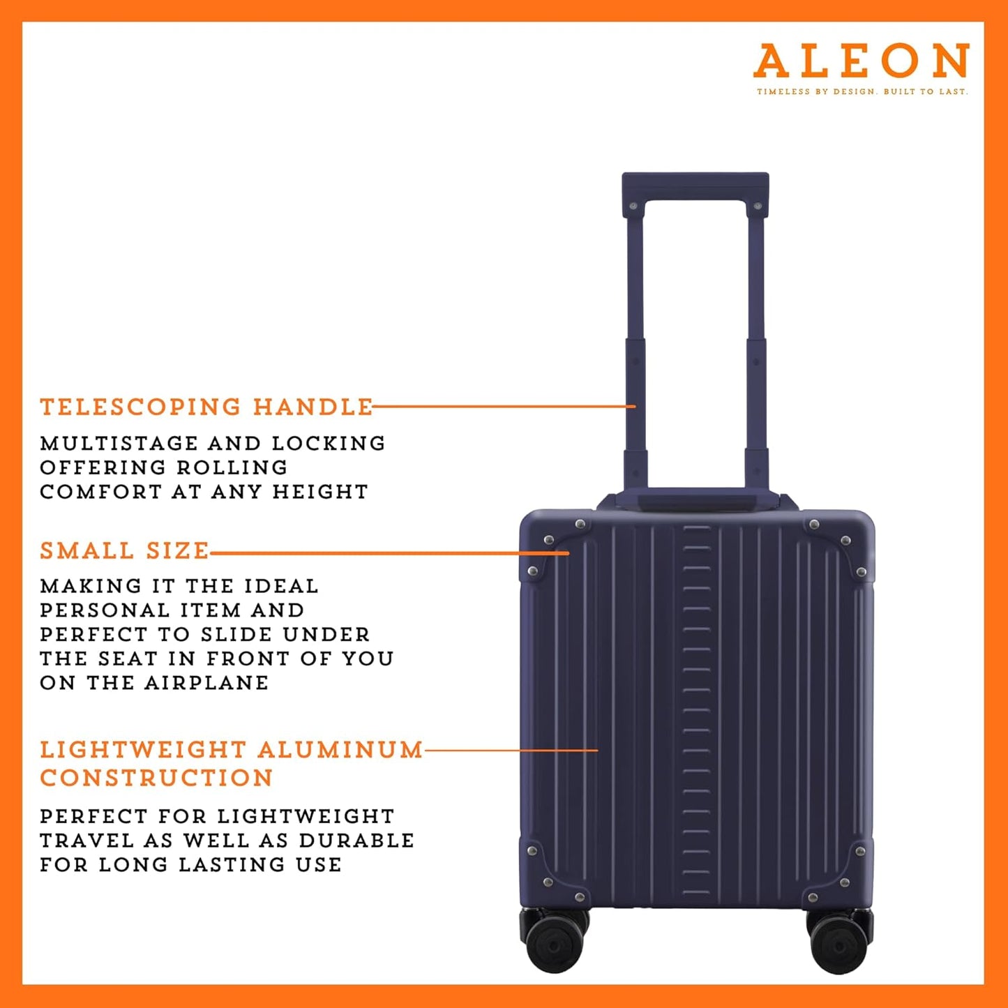 Aleon 16” Aluminum Vertical Underseat Carry-On Luggage - Luxury Business Briefcase with Wheels - Hardshell Suitcase for Airplane Travel (Sapphire)